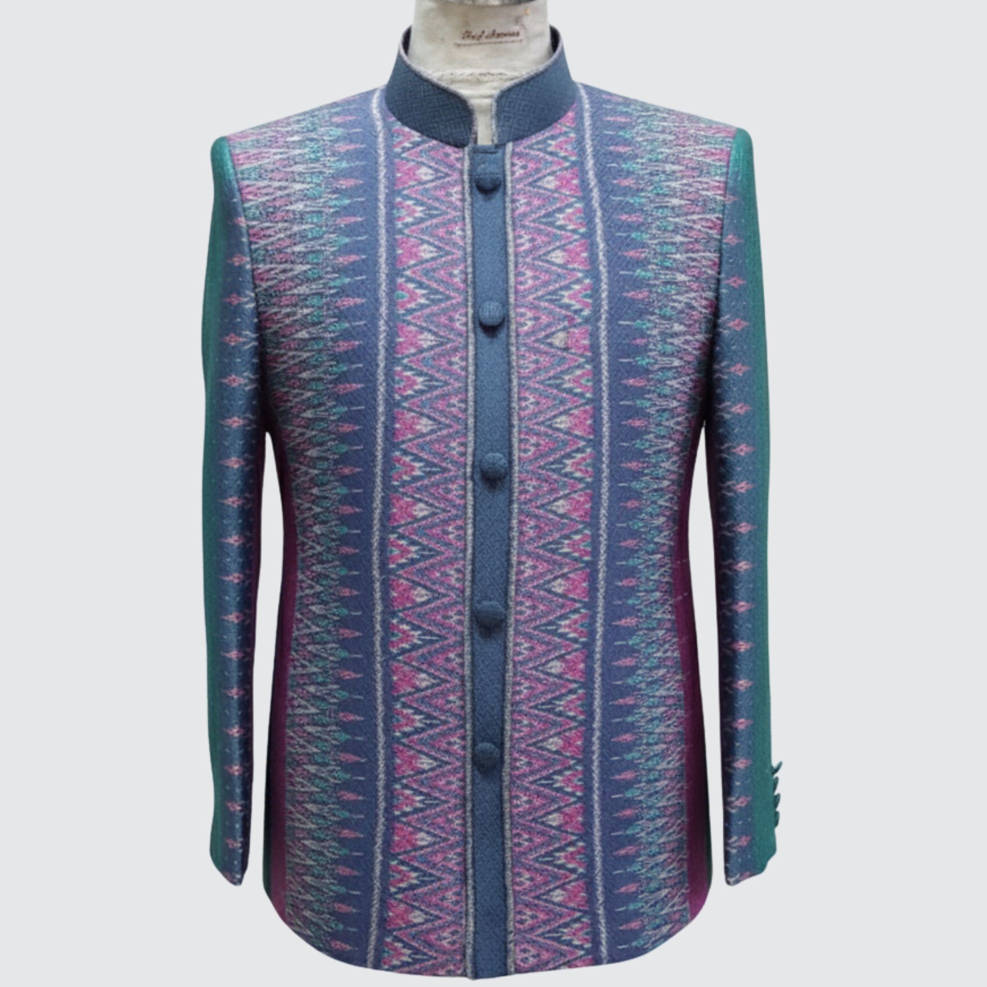 เสื้อสูทพระราชทาน แขนยาว ไหมมัดหมี่ 6ตะกอ | ตัดเย็บตามรูปร่าง | เลือกสีผ้า ส่งไซส์ได้