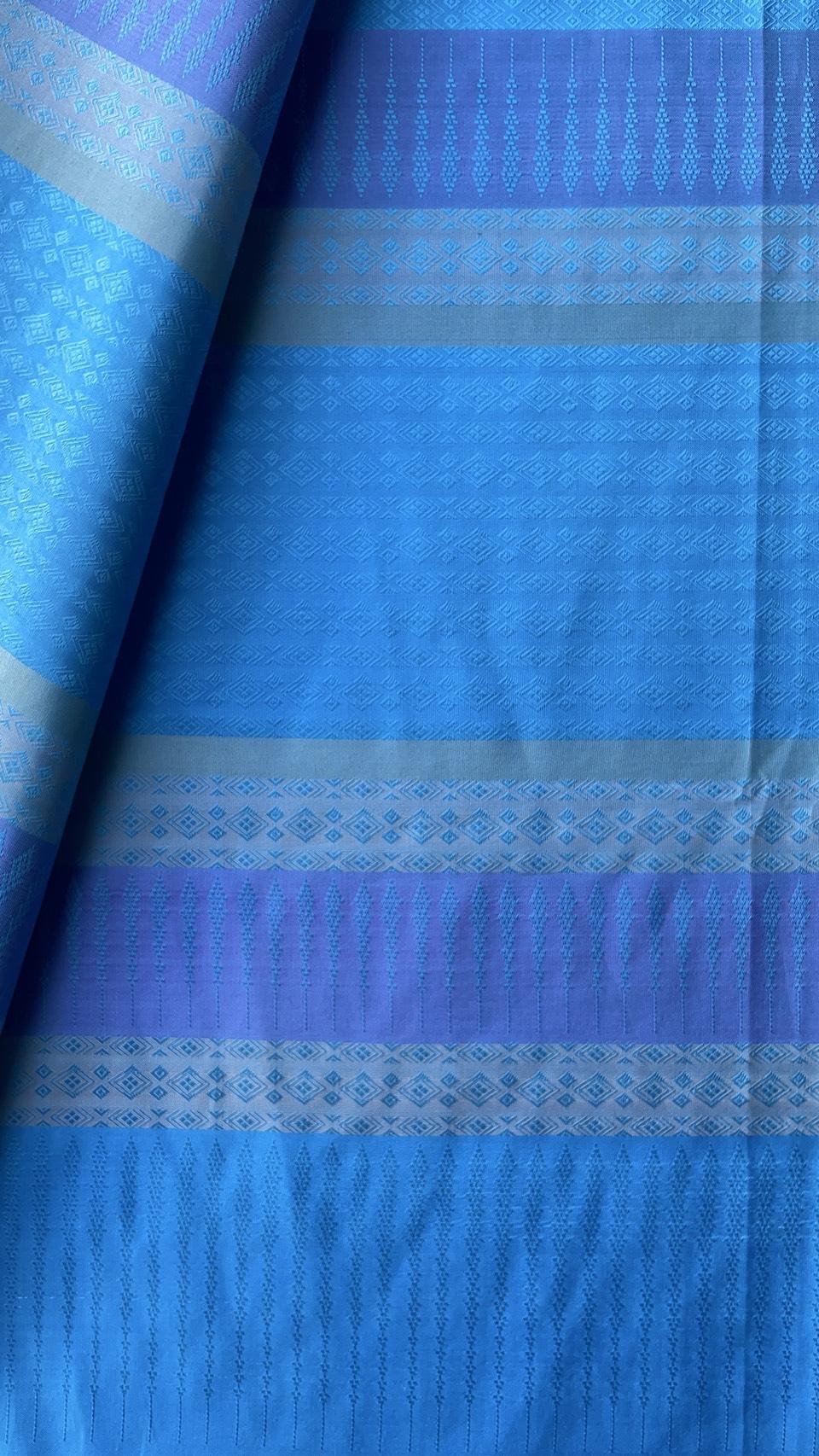 ซิ่น ผ้าไหม ยกดอกมีเชิง ขนาด 1x2หลา ไหมแท้ เฉดสีฟ้า รหัส B7-NY-01246893