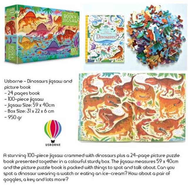 ของแท้ พร้อมส่ง Usborne Book and Jigsaw Dinosaurs 100ชิ้น หนังสือนิทาน และ จิ๊กซอว์