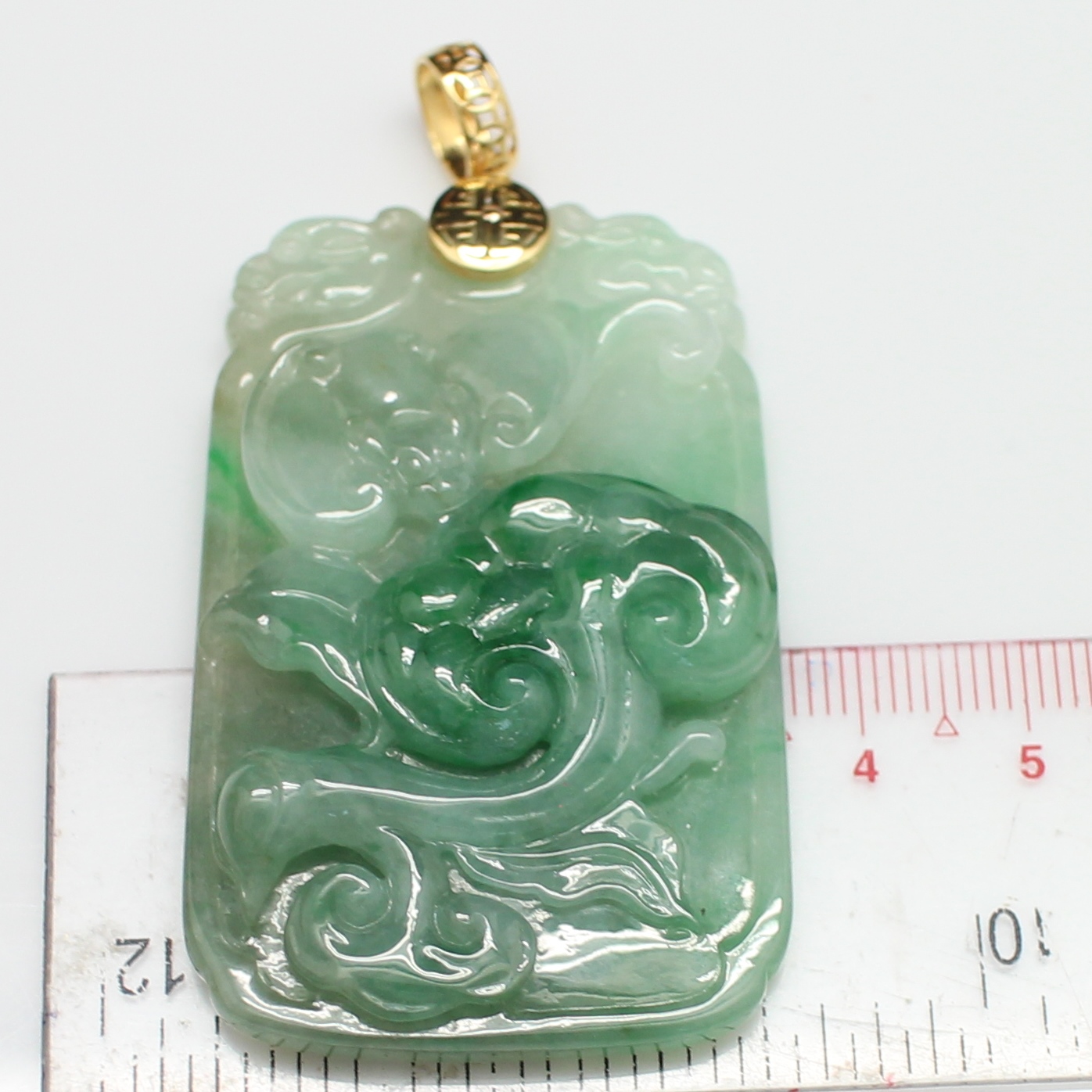 PD25004 จี้หยกแกะสลัก ค้างคาว (ป้องกันโชคร้าย) มังกร (โชคลาภ รุ่งเรือง) หยู่อี่ (สมปรารถนา) ทองแท้ 9k นน.รวม 32.45 กรัม