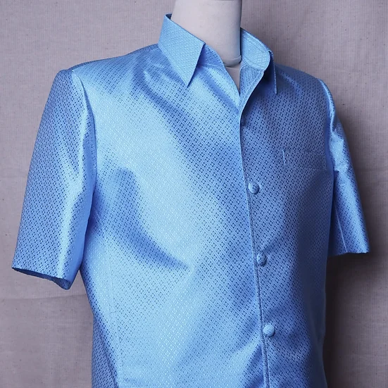 เสื้อซาฟารี คอปก ลูกแก้ว ทรงซาฟารี เฉดสีฟ้า รหัส DT-CT100711