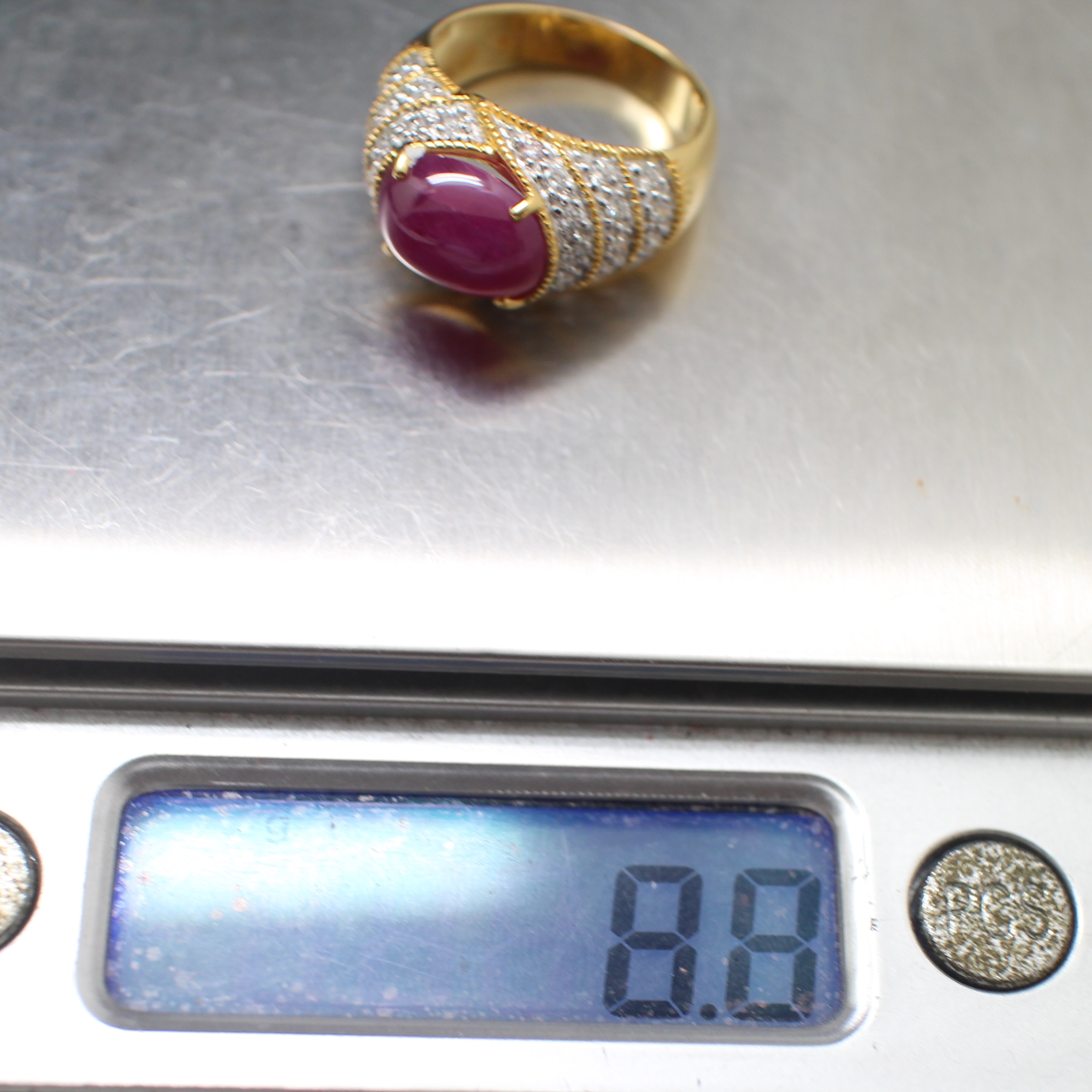 RG250353 แหวนทับทิมพม่าบ่าข้างเพชร ทับทิม 4.8 กะรัต เพชรแท้ 32 เม็ด 0.52 กะรัต ทองแท้ 18k นน.รวม 8.8 กรัม ขนาดแหวน 53