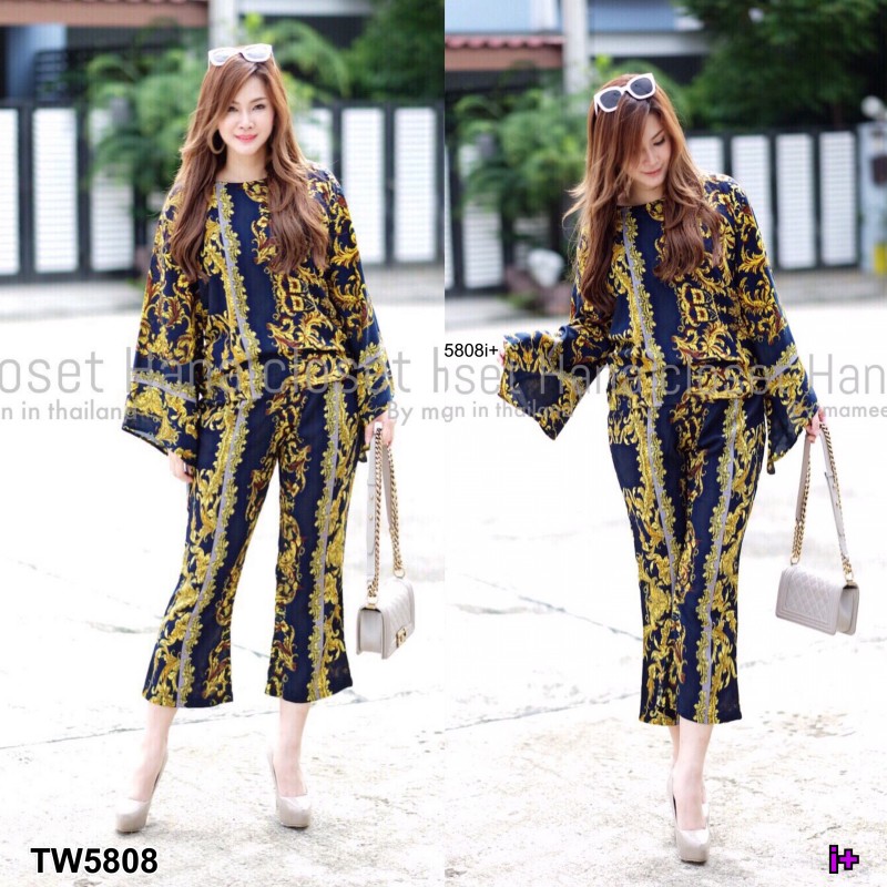Set #สาวอวบ Versace เสื้อแขนบาน+กางเกง TW5808