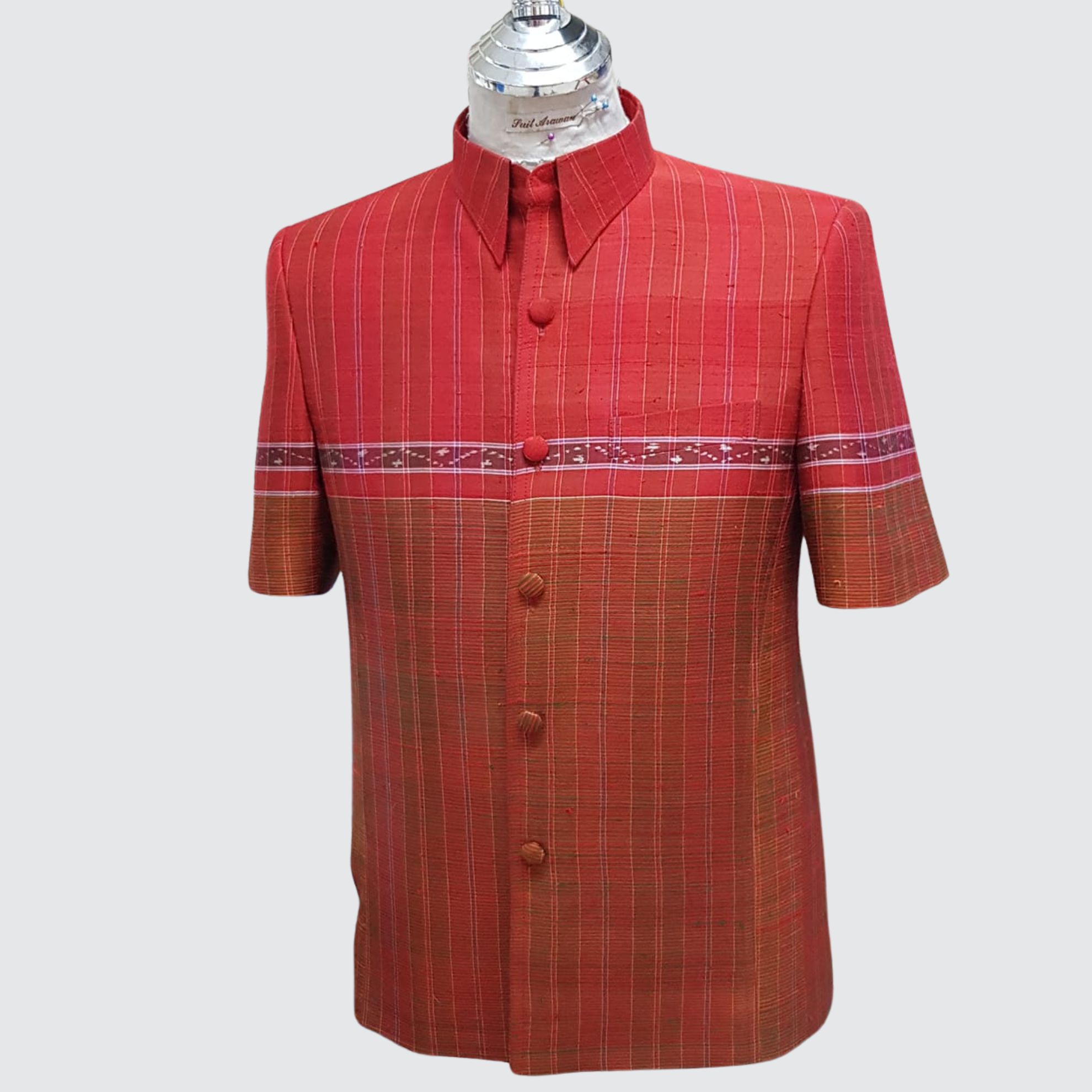 เสื้อสูทซาฟารี แขนสั้น ผ้าขาวม้า| ตัดเย็บตามรูปร่าง | เลือกลายผ้า ส่งไซส์ได้