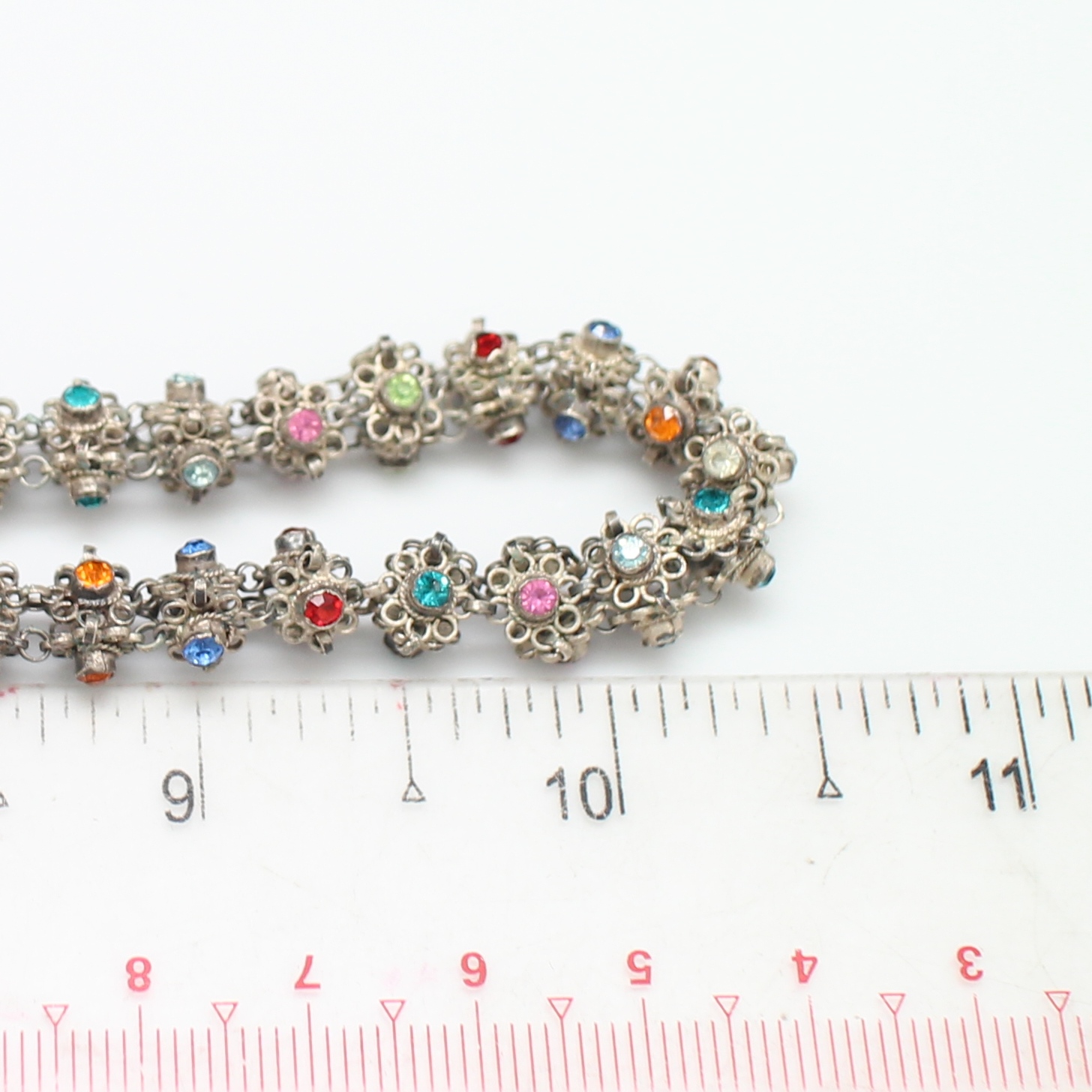 SI386 สร้อยคอเงินดอกพิกุงฝังพลอยหลากสี เงินแท้ นน. 34.9 กรัม ยาว 22 นิ้ว