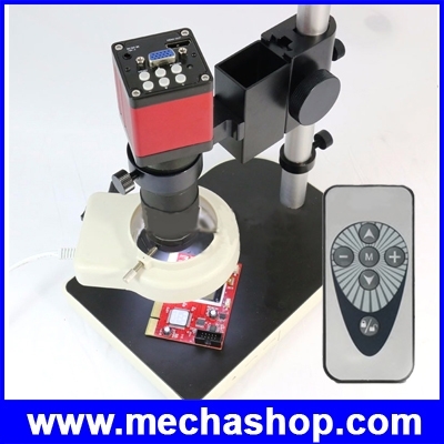 กล้องไมโครสโคปส่องงาน HD 13MP HDMI & VGA Industrial Microscope Camera +100X C-mount Lens + 56 LED ring Light + Stand