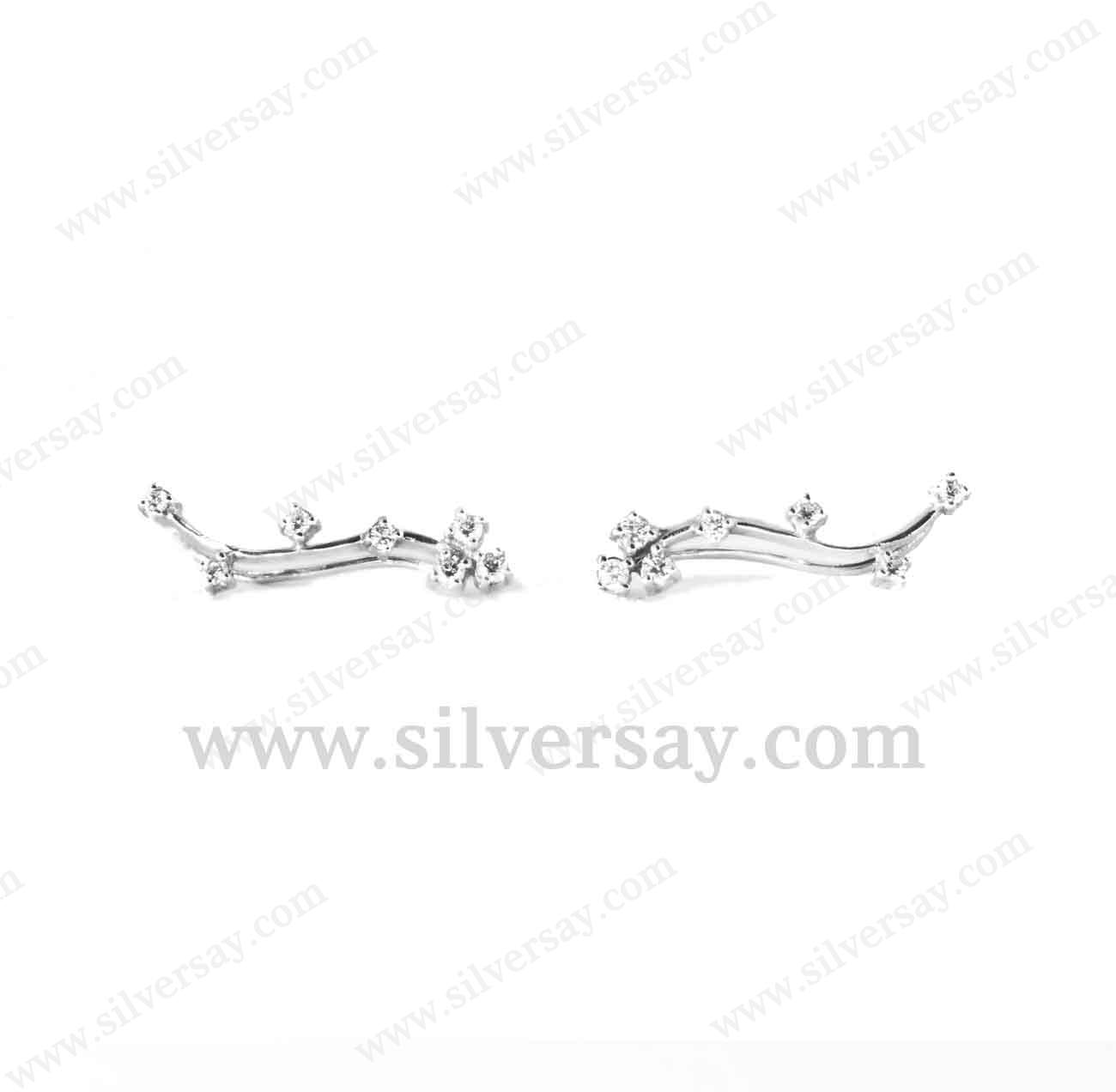 ต่างหูใบมะกอก-ช่อมะกอก Ear pin, Ear sweep, Ear climber ฝังเพชรสวิส/เลื้อยแนบใบหู