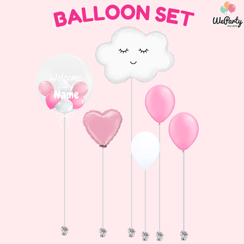 ลูกโป่งต้อนรับเด็กแรกเกิด Welcome Baby Girl Balloon set (with Helium) Line: @weparty (มี@ ด้านหน้า)