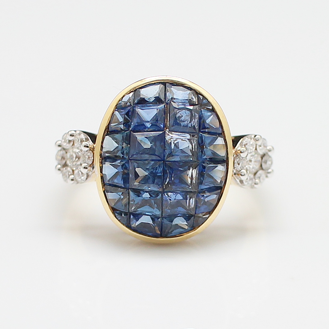 RG250098 แหวนไพลินปริ้นเซส บ่าข้างเพชรกระจุก เพชรแท้ 0.16 กะรัต ทองแท้ 18k นน.รวม 5.8 กรัม ขนาดแหวน 53 พลอยสวย