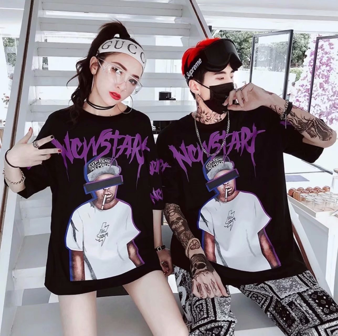 เสื้อยืด Street Fashion Oversize สีดำ NEW STRAT