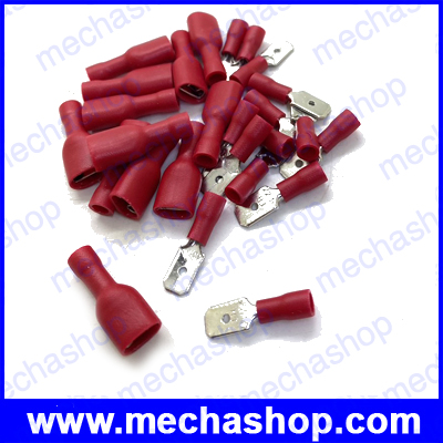 (50คู่ /รวม100ตัว) หางปลาต่อสายไฟ หัวเสียบตัวผู้+ตัวเมีย (Male+Female) Spade Insulated Electrical Crimp Terminal Connectors Red 16~22AWG