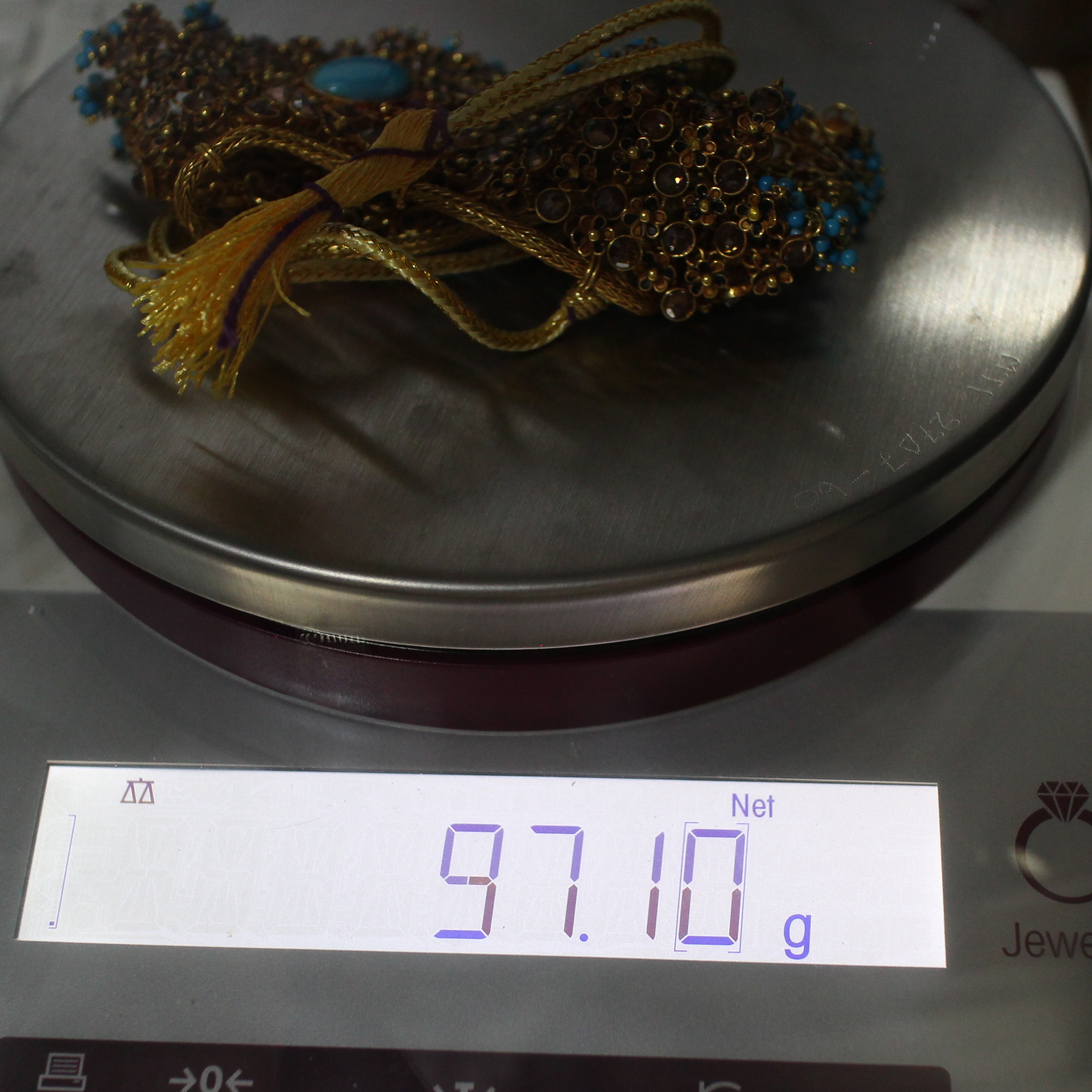 NL25003 ชุดสร้อยคอระย้าเทอร์ควอยซ์และต่างหู ประทับควอทซ์ ทองแท้ 22k นน.รวม 138.34 กรัม ความยาวปรับได้ งานสวยอลังการ