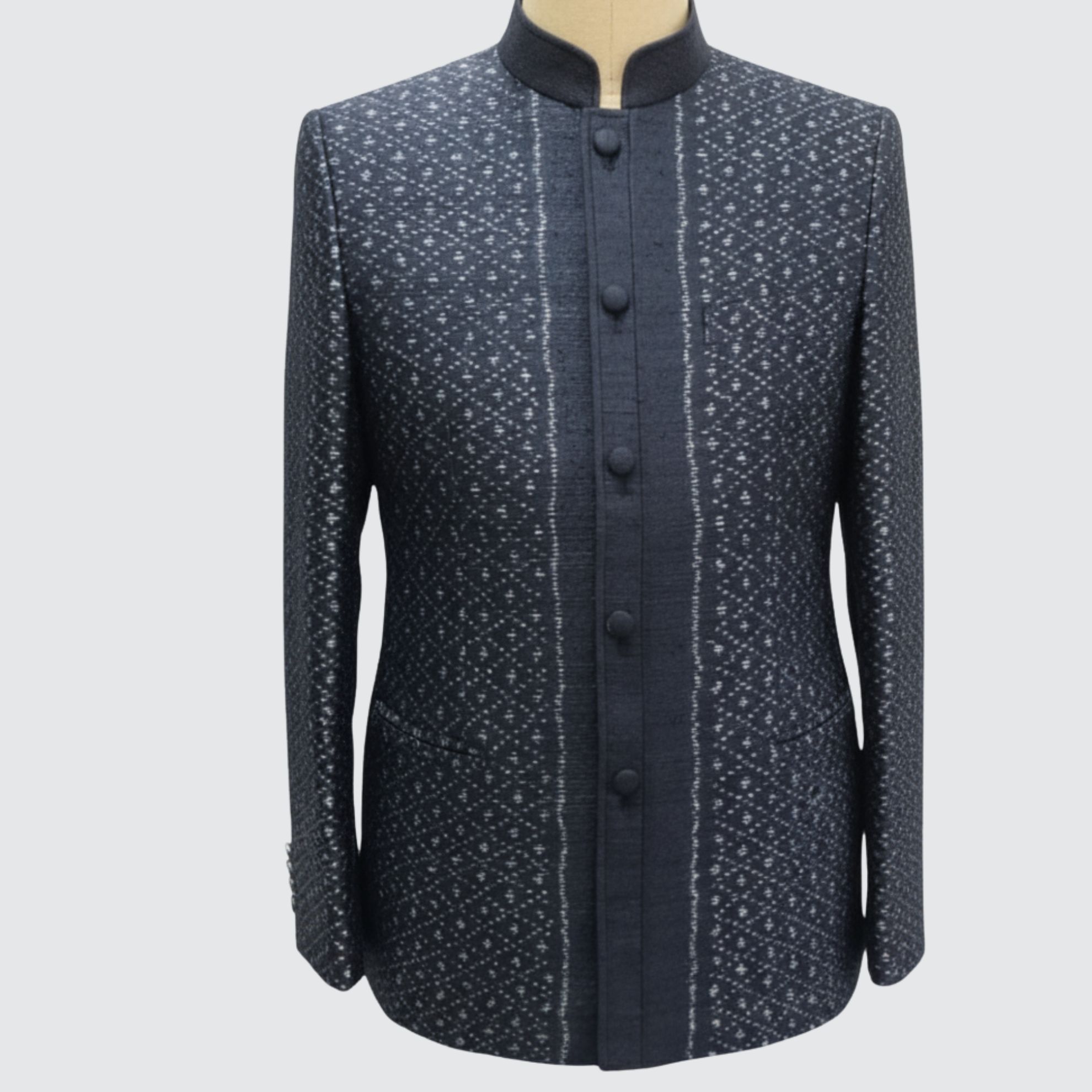 เสื้อสูทพระราชทาน แขนยาว ไหมมัดหมี่ 2ตะกอ ลายพื้นเมือง | ตัดเย็บตามรูปร่าง | เลือกสีผ้า ส่งไซส์ได้