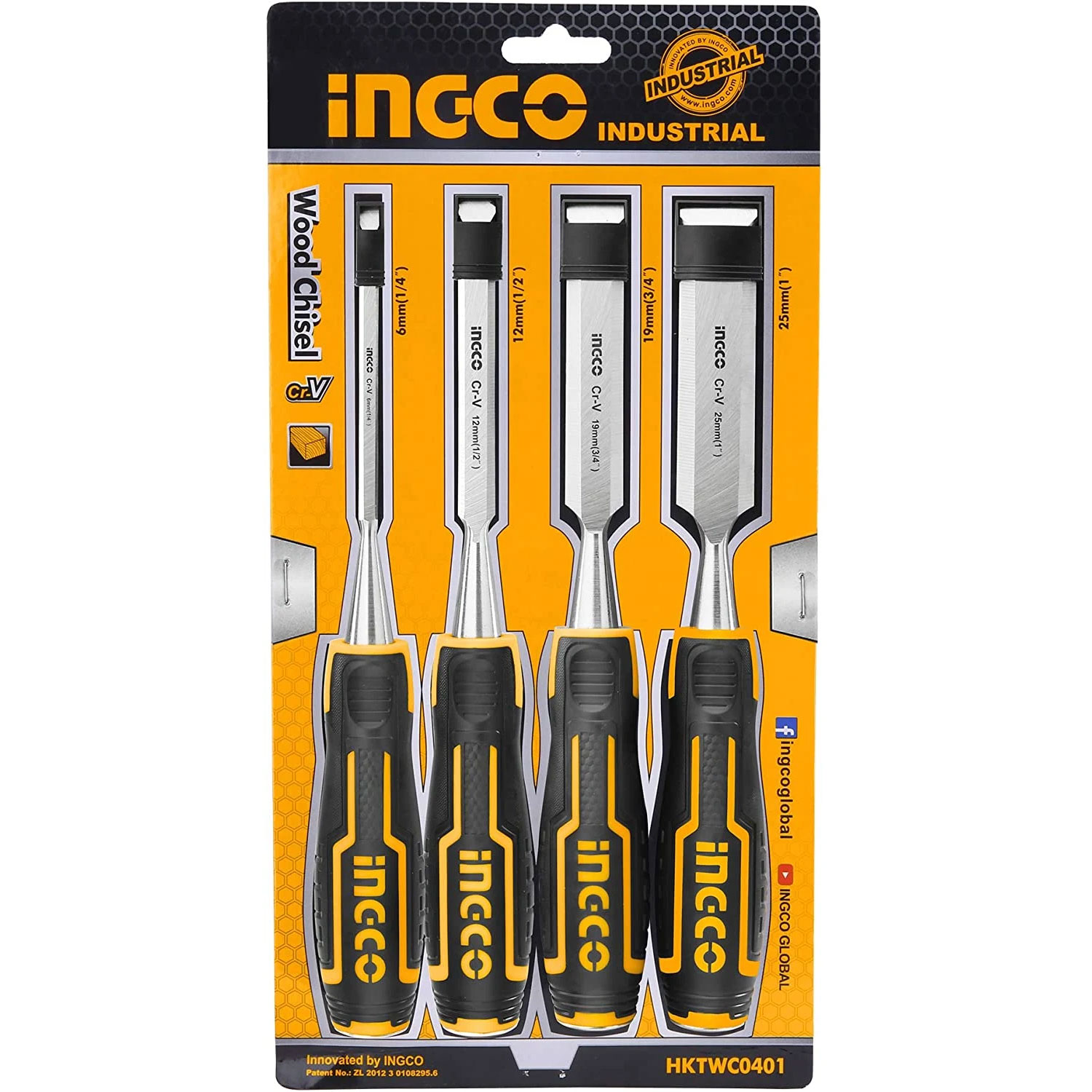 INGCO HKTWC0401 ชุดสิ่วลบเหลี่ยม 4 ชิ้น [6, 12, 19, 25 มม] อิงโก้