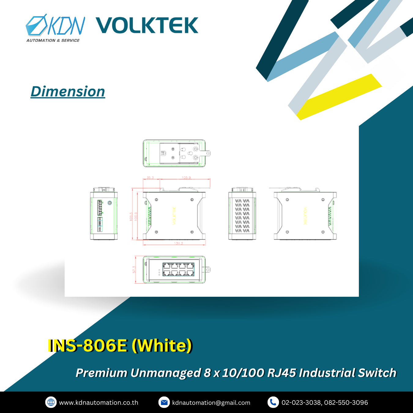 INS-806E (White) Volktek Premium Unmanaged 8 x 10/100 RJ45 Industrial Switch