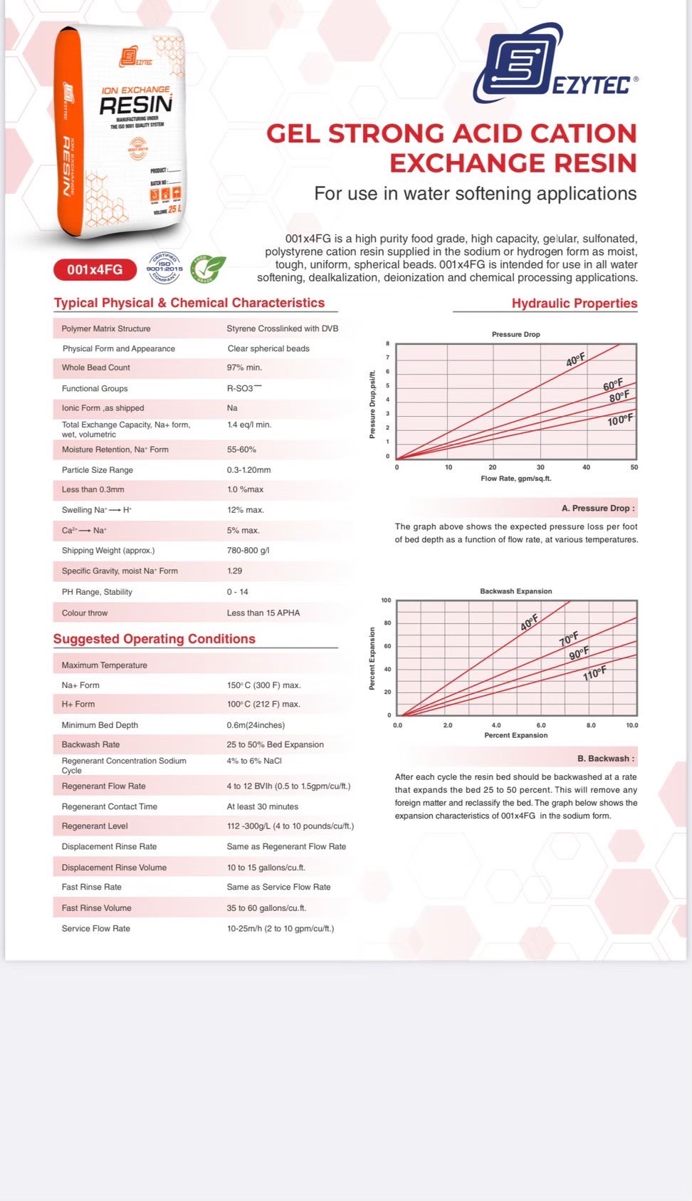 สารกรองเรซิ่น ION EXCHANGE RESIN EZYTEC 001x4FG บรรจุ 25 ลิตร (Food Grade)