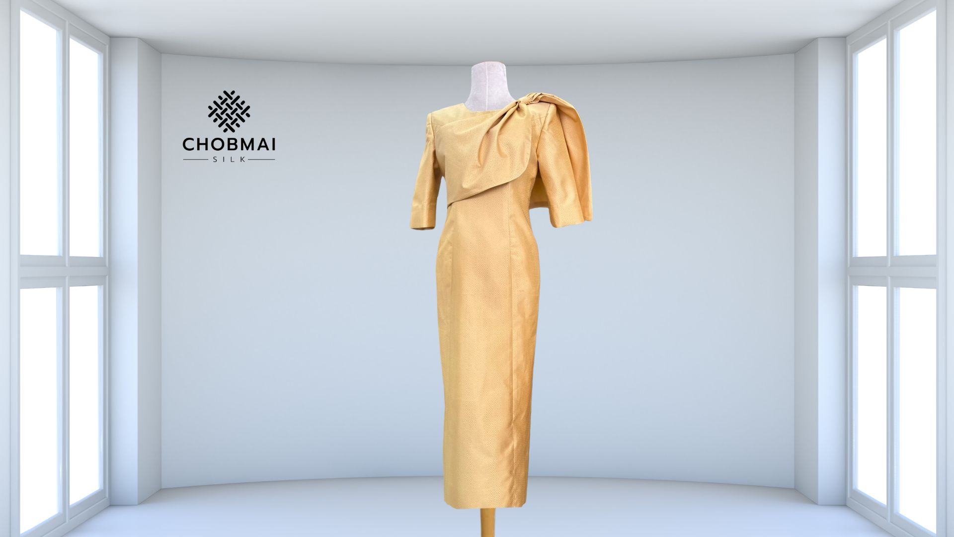 แบบตัดชุด ชุดเดรสผ้าไหม (ไม่รวมผ้า) chobmai รหัส CUT-ST-111567