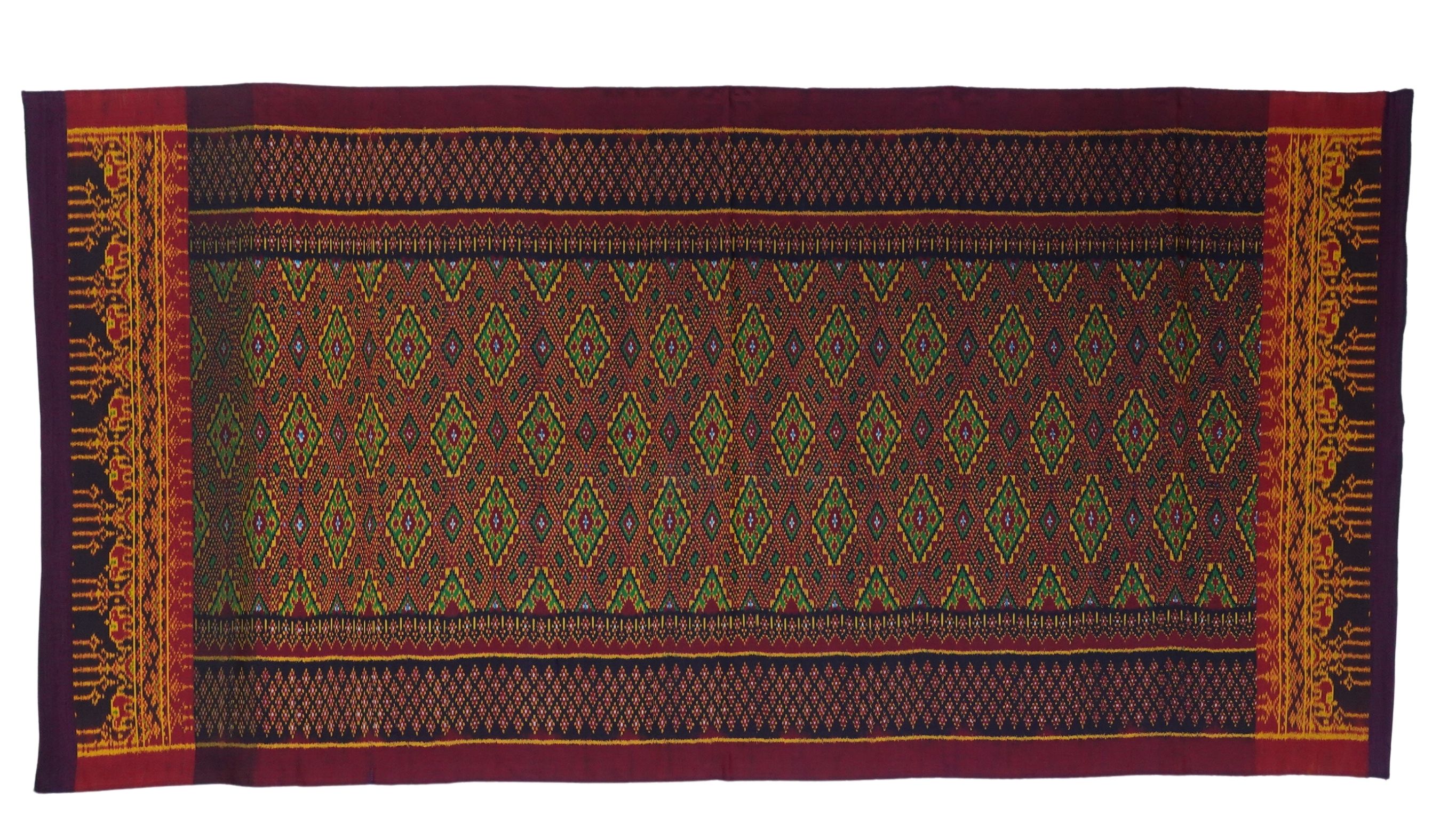 ซิ่น ผ้าไหมมัดหมี่ 3ตะกอ มีหน้านาง ขนาด 1x2เมตร ลายจี้เพชร สีแดงเม็ดมะขาม รหัส R2Q-ME-66-08186713