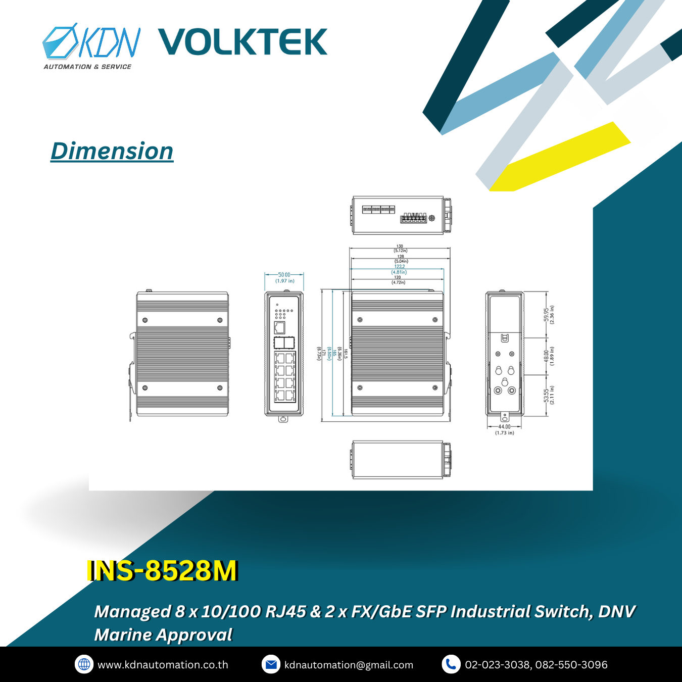 INS-8528M Volktek Managed 8 x 10/100 RJ45 & 2 x FX/GbE SFP Industrial Switch, DNV Marine Approval