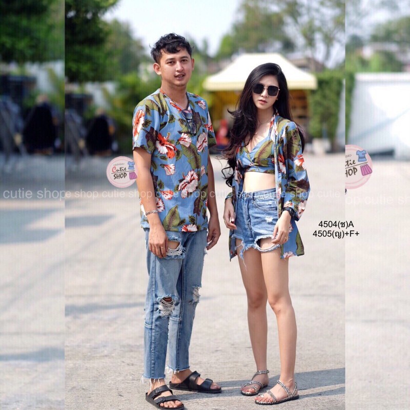 เสื้อลายดอกชบา คอกลม TW4504