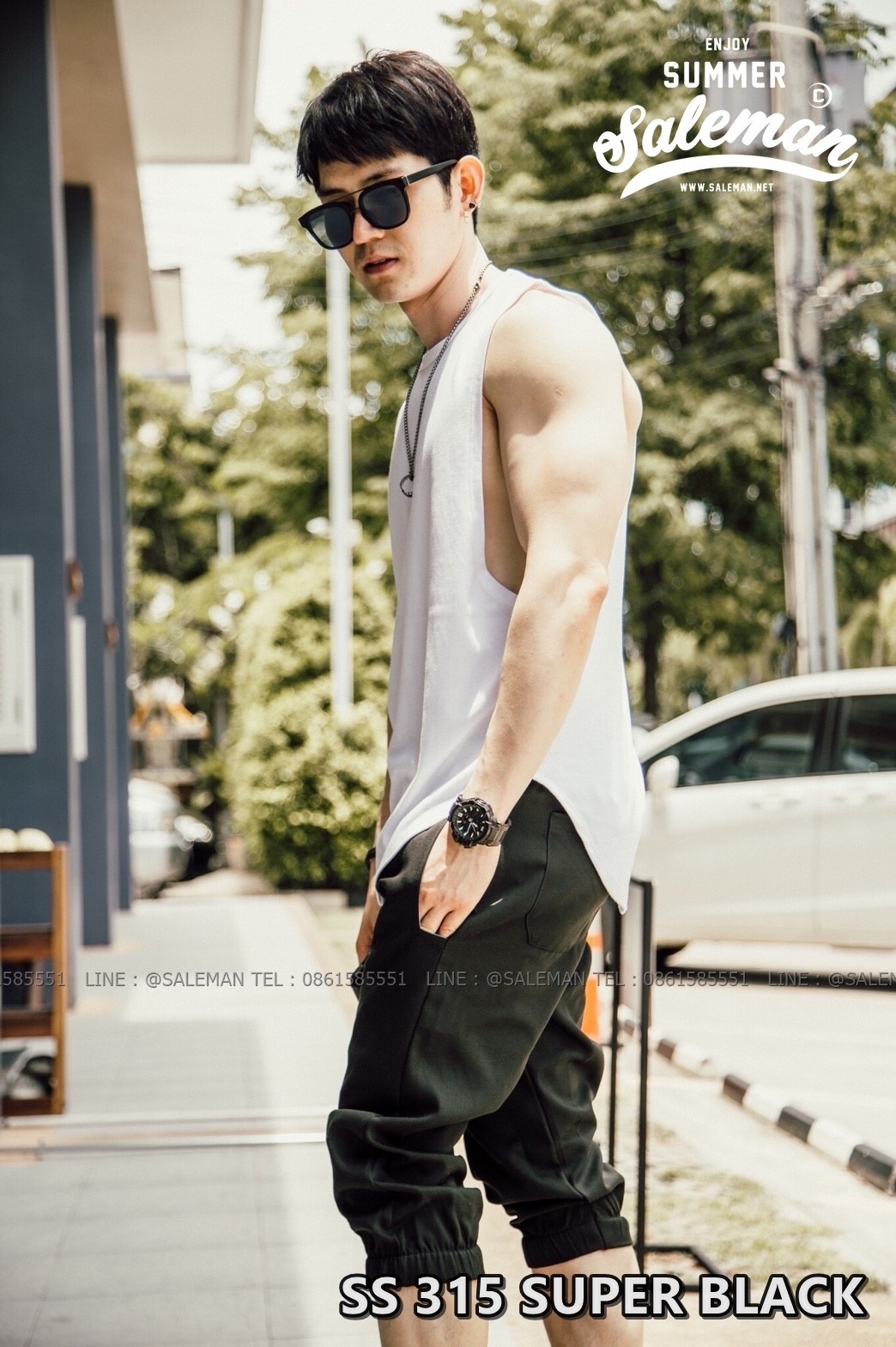 กางเกงสามส่วน พรีเมี่ยม ผ้า COTTON รหัส SS 315 SUPER BLACK สีดำ