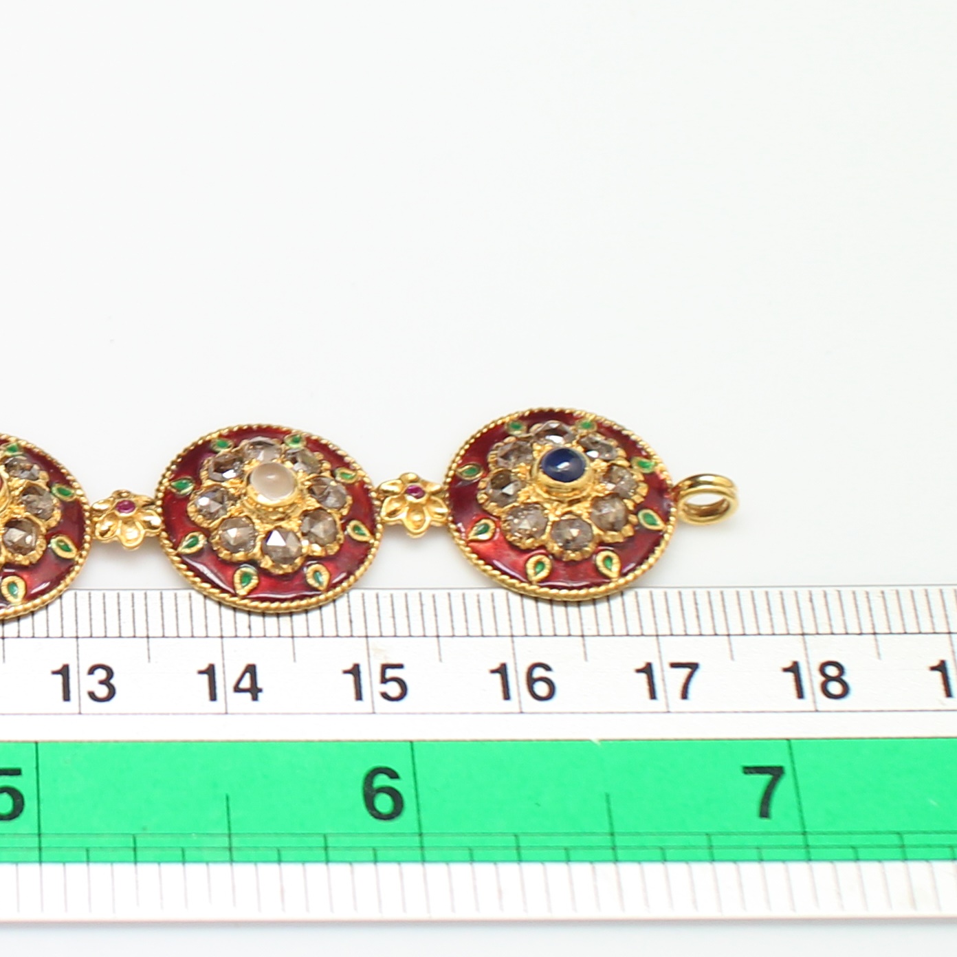 BL25113 สร้อยข้อมือนพเก้าล้อมเพชรซีกทองลงยา ทองแท้ 90% นน.รวม 19 กรัม ยาว 17.5 ซม.