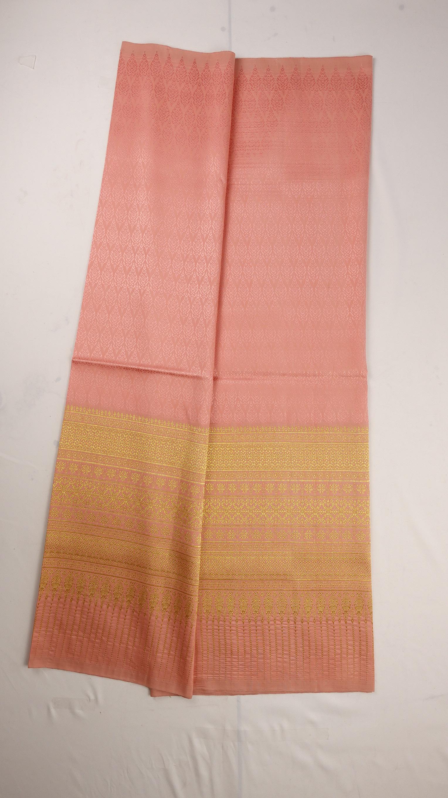 ซิ่น ผ้าไหมยกสุรินทร์ ไหมแท้ เกาะเชิงดิ้นทอง ขนาด 1x2เมตร สีชมพู สีโอรส N11-NY-09016712