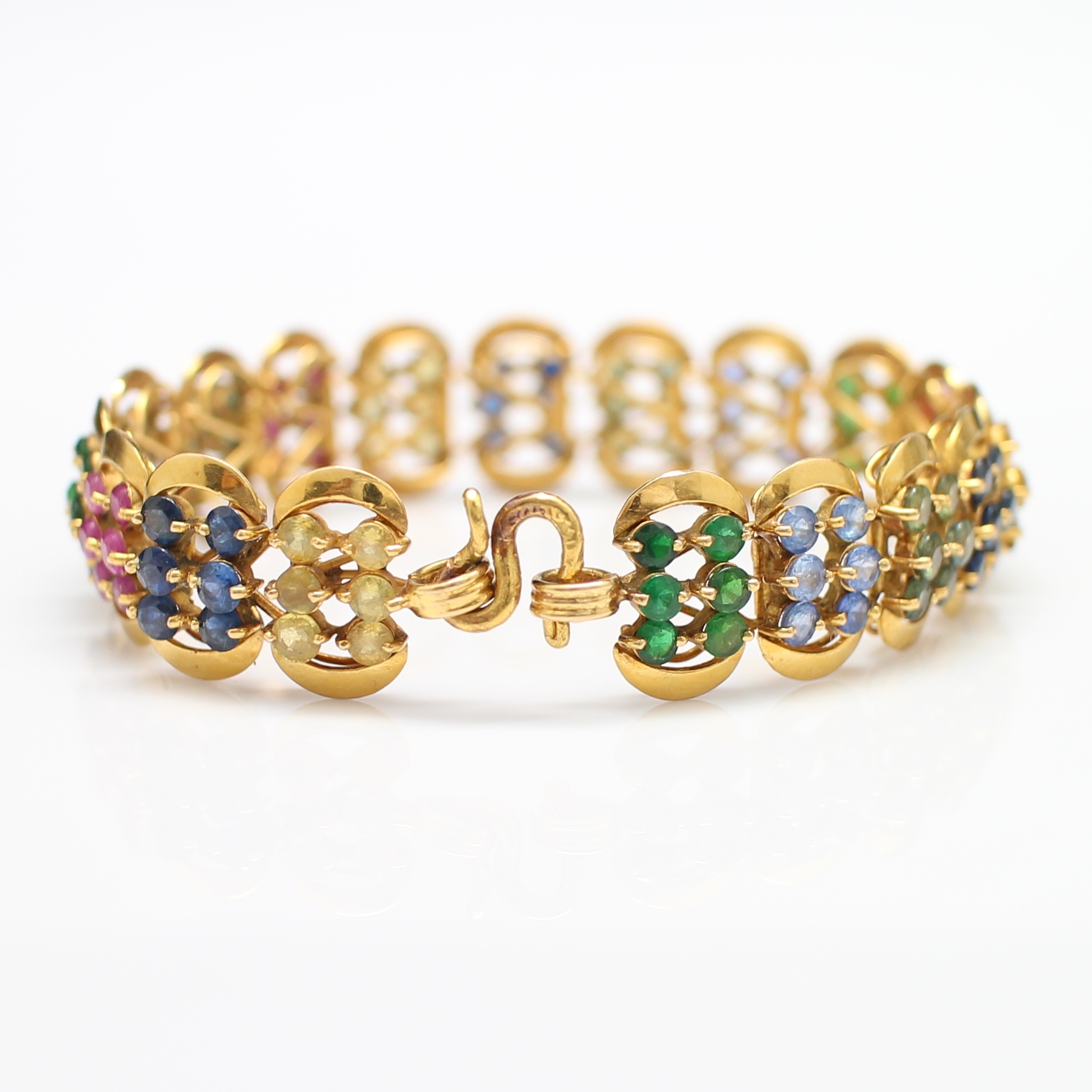 BL25009 สร้อยข้อมือพลอยหลากสี ทองแท้ 90% นน.รวม 27.24 กรัม ยาว 17.5 ซม. งานสวย