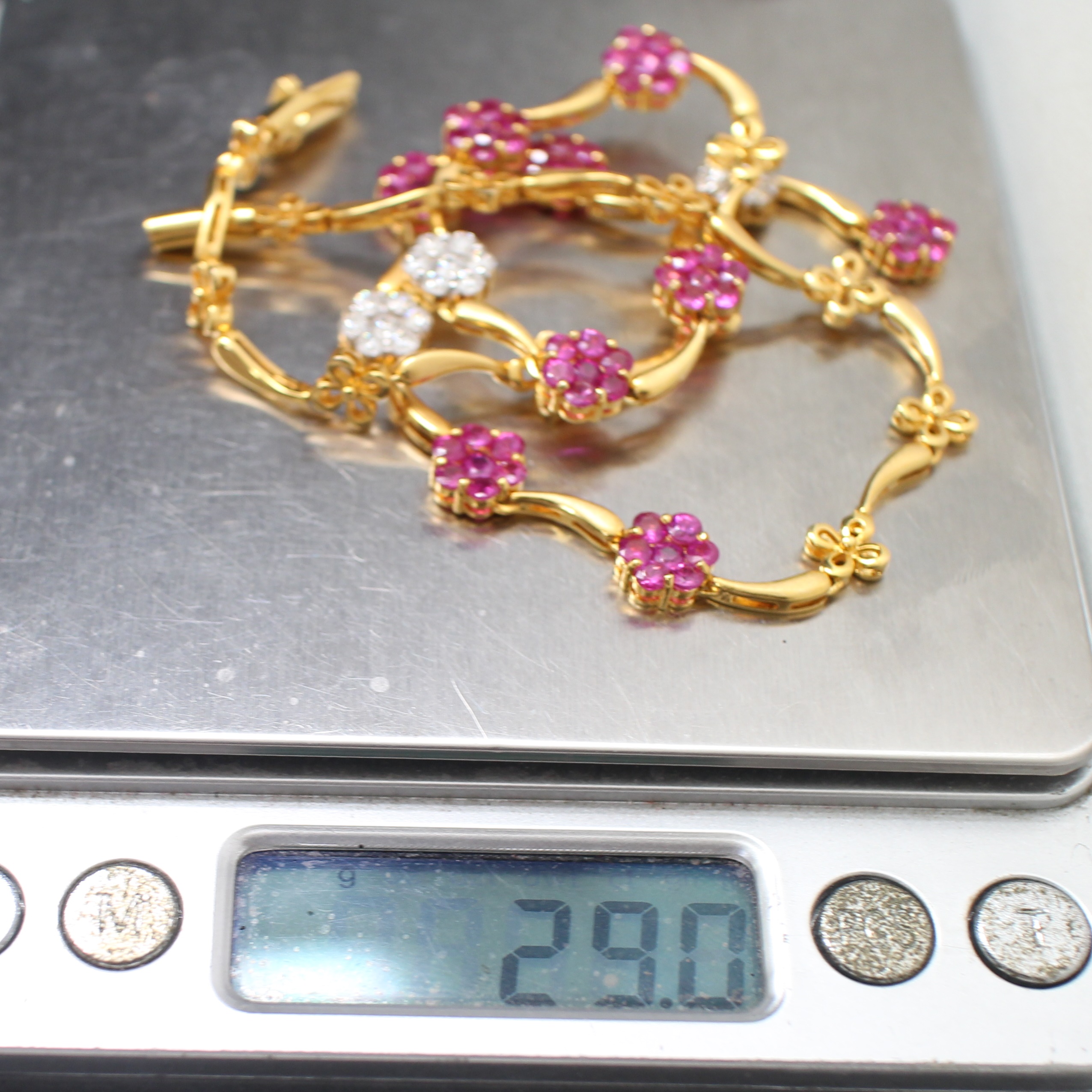 NL25099 สร้อยคอทับทิมดอกไม้ ประดับเพชรแท้ 21 เม็ด 1.68 กะรัต ทองแท้ 18k นน.รวม 29 กรัม ยาว 16 นิ้ว ทับทิมสวยมาก