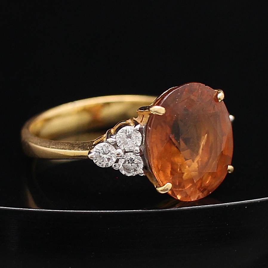 RG250086 แหวนโกเมนสีส้ม บ่าขางเพชรแท้ 6 เม็ด 0.36 กะรัต ทองแท้ 90% นน.รวม 5.2 กรัม ขนาดแหวน 55