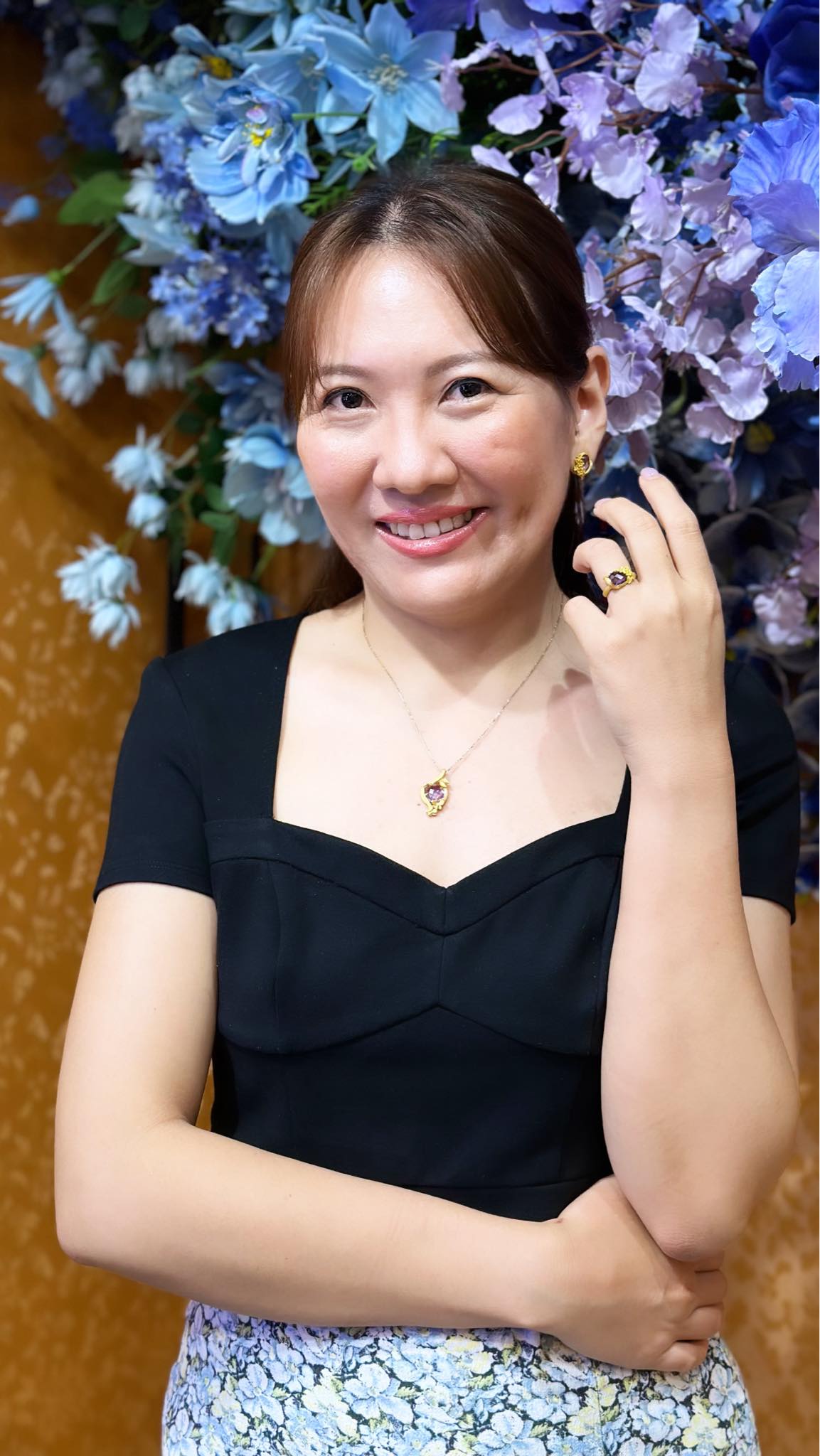 RG250211 ชุดอะเมทิส แหวน จี้ ต่างหู Primagold ทองแท้ 99.99% นน.รวม 19 กรัม แหวนไซส์ 52