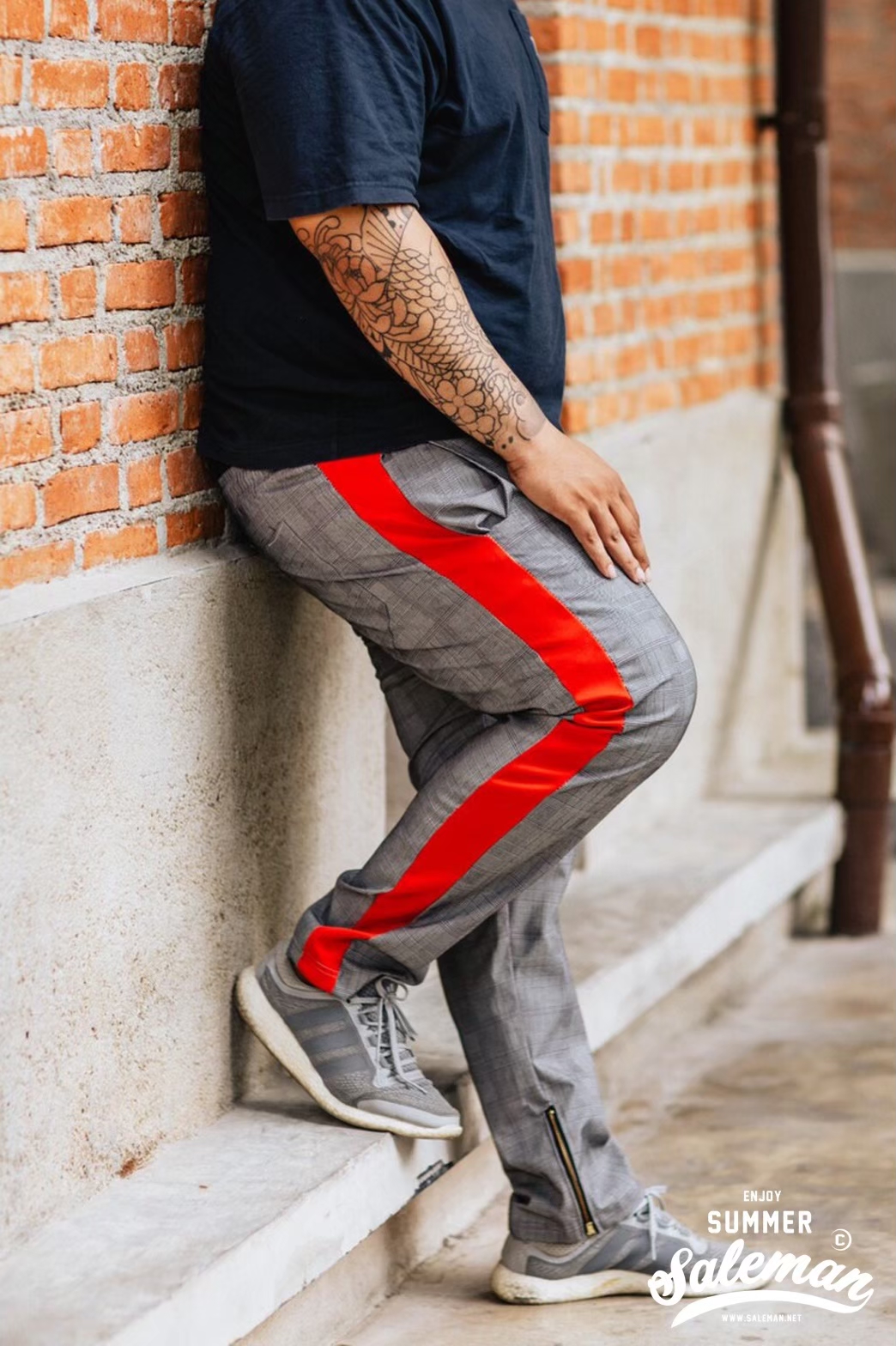 กางเกง Jogger ขาจั๊ม พรีเมี่ยม รหัส SC 616 R สก็อตแถบข้างแดง