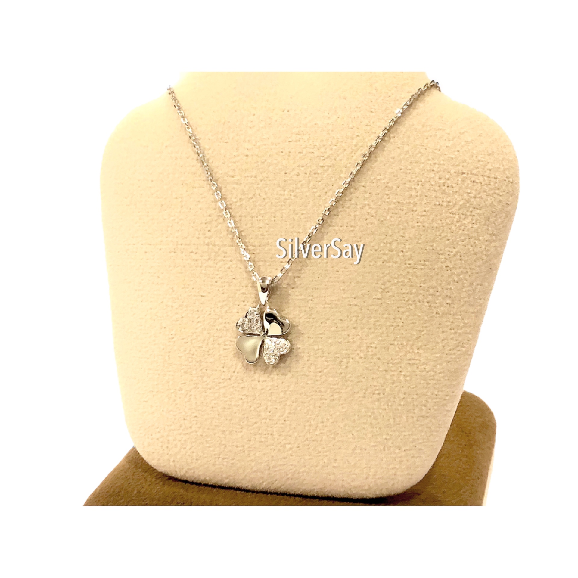จี้ใบโคลเวอร์ Clover 4 ฝังเพชรสวิส/สลับเกลี้ยง/10มม.