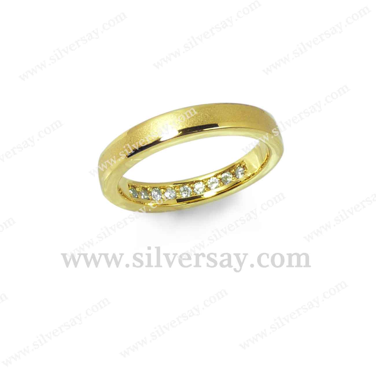 แหวนแก้เคล็ดซ่อนเพชรเก้าเม็ด/โมเดิร์น-วงบาง/พ่นทราย-ตัดขอบเงา/สีทองคำ22k