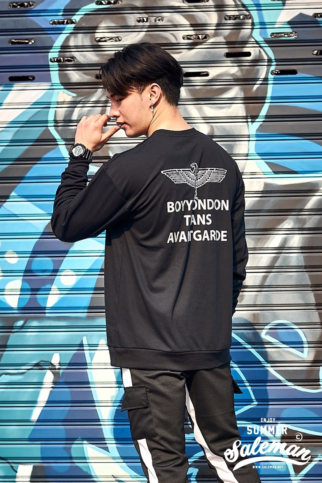 เสื้อยืด แขนยาว SL115-S BOYY สีดำ ลายเงิน