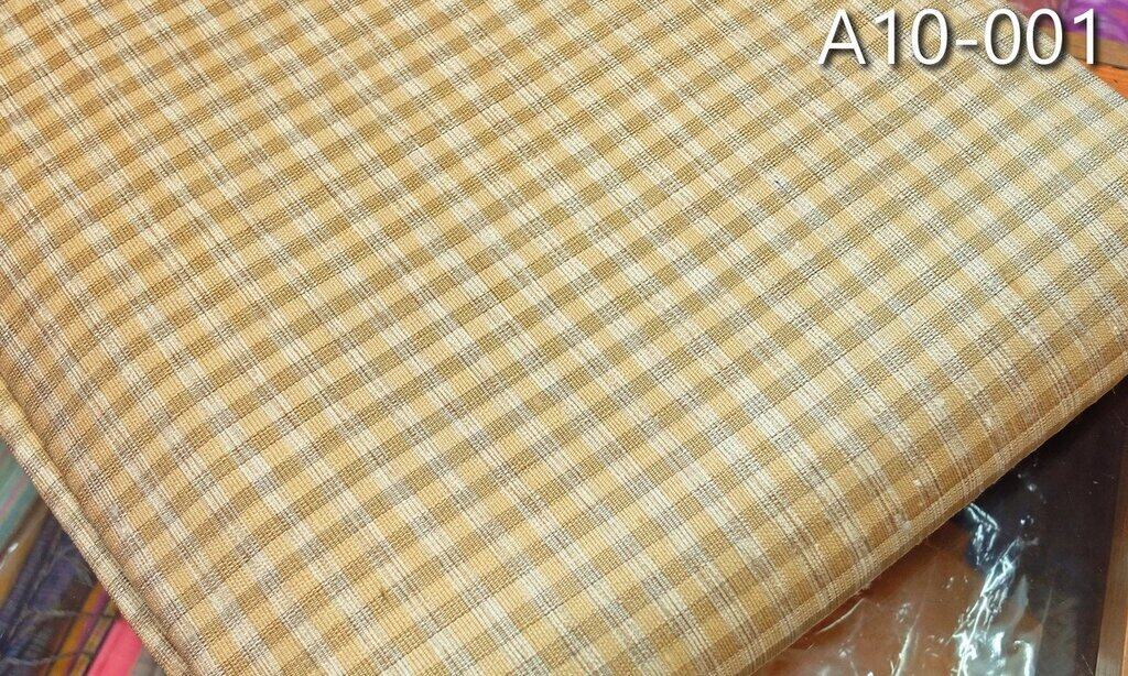 ผ้าไหมลายสก็อต ลูกฟูก ขายตามความยาวหลา สีเหลืองครีม รหัส A10-001