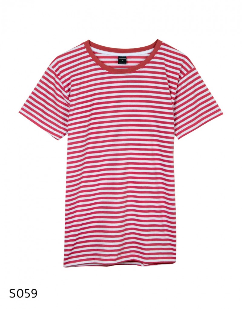 เสื้อยืดคอกลมลายทาง S059 (สีเหลือง กรมท่าเล็กใหม่)