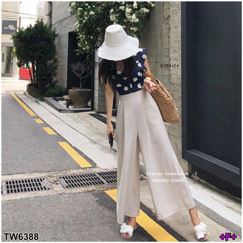 Set 2 ชิ้น เสื้อแขนกุดลายจุด + กสงเกงขายาว TW6388-กรมท่า