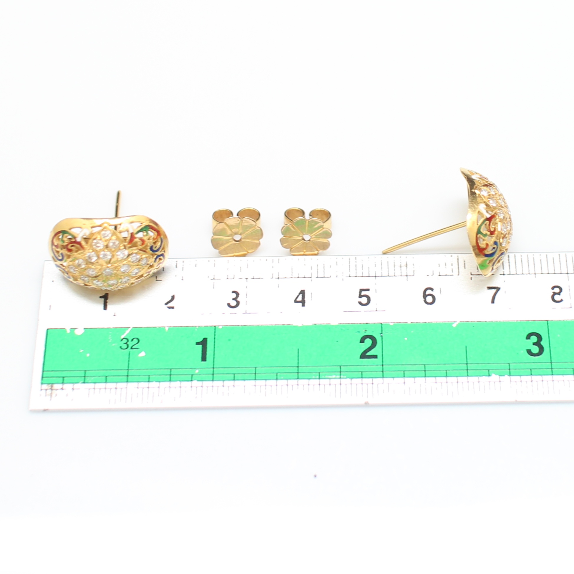 ER25352 ต่างหูทองลงยา ฝังเพชรแท้ 42 เม็ด 0.60 กะรัต ทองแท้ 90% นน.รวม 6.9 กรัม