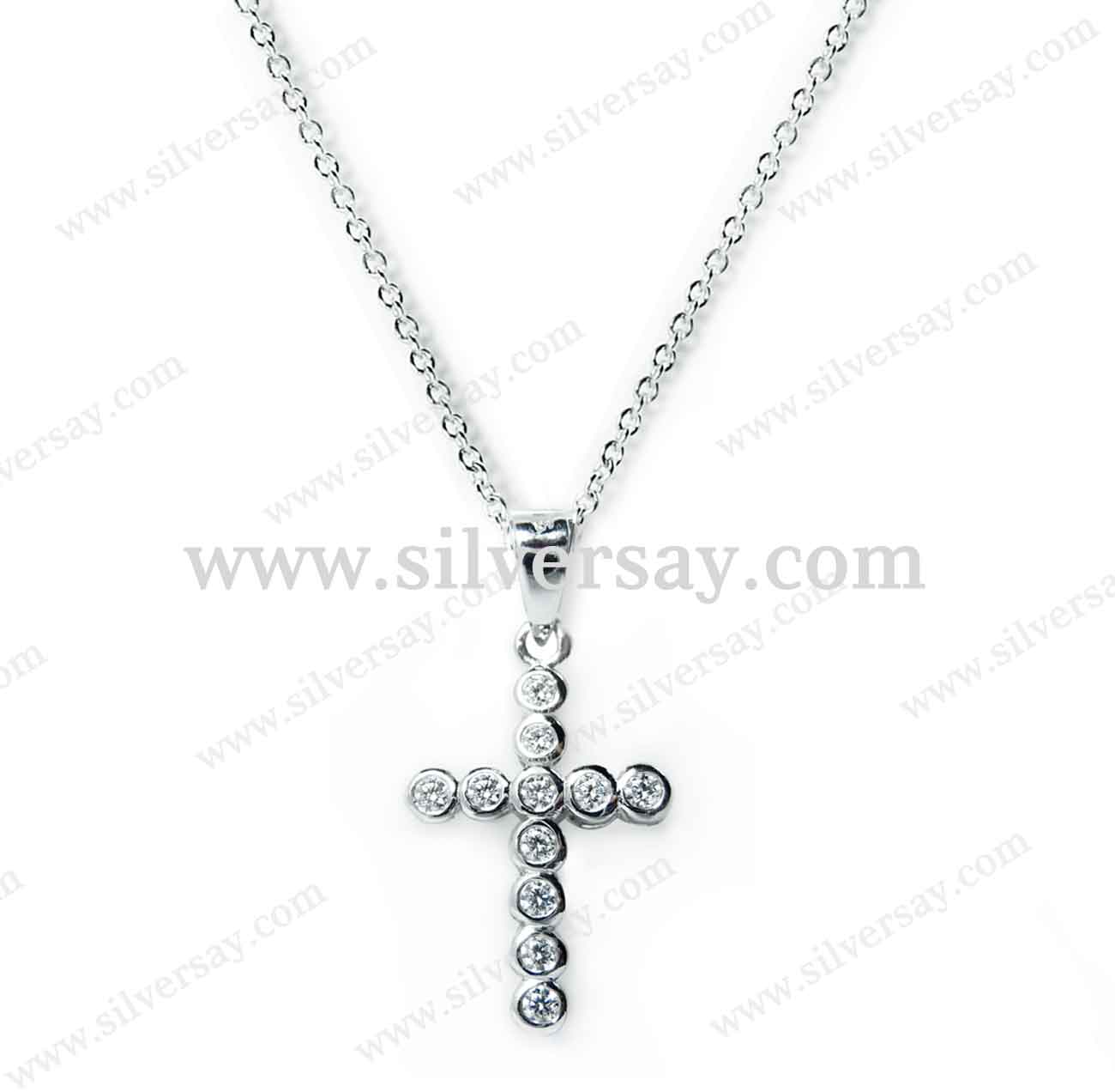 จี้ไม้กางเขนฝังเพชรสวิส/ฝังหุ้ม