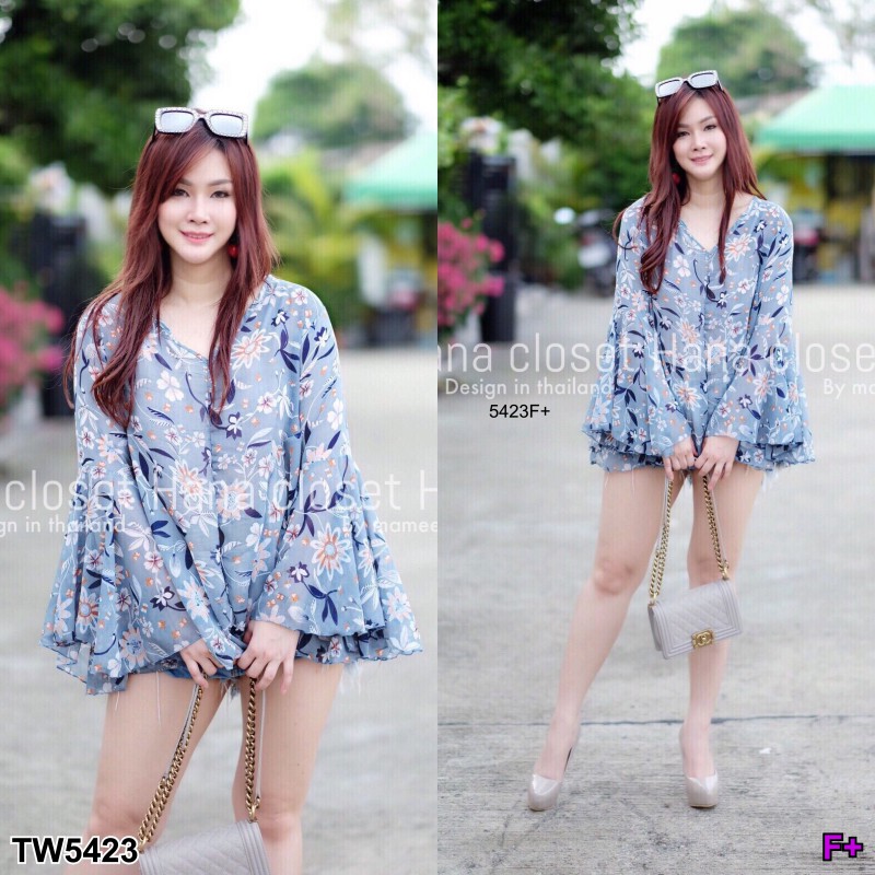 เสื้อ #สาวอวบ ซีทรู คอวี แขนระบาย TW5423