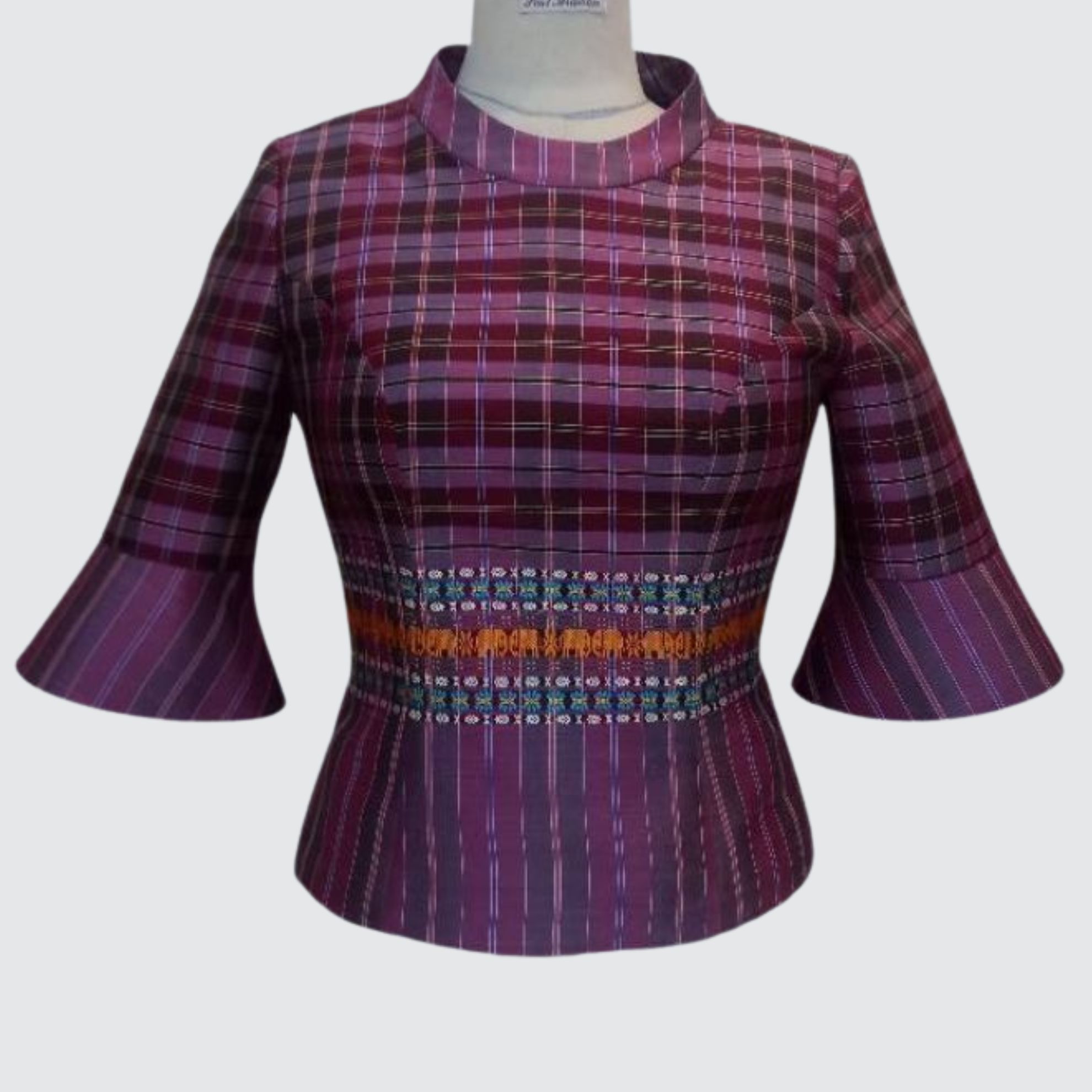 เสื้อแขนสามส่วน ตัดเย็บจากลายขาวม้า ไหมแท้ 100% | ตัดเย็บตามรูปร่าง | เลือกผ้า ส่งไซส์ได้