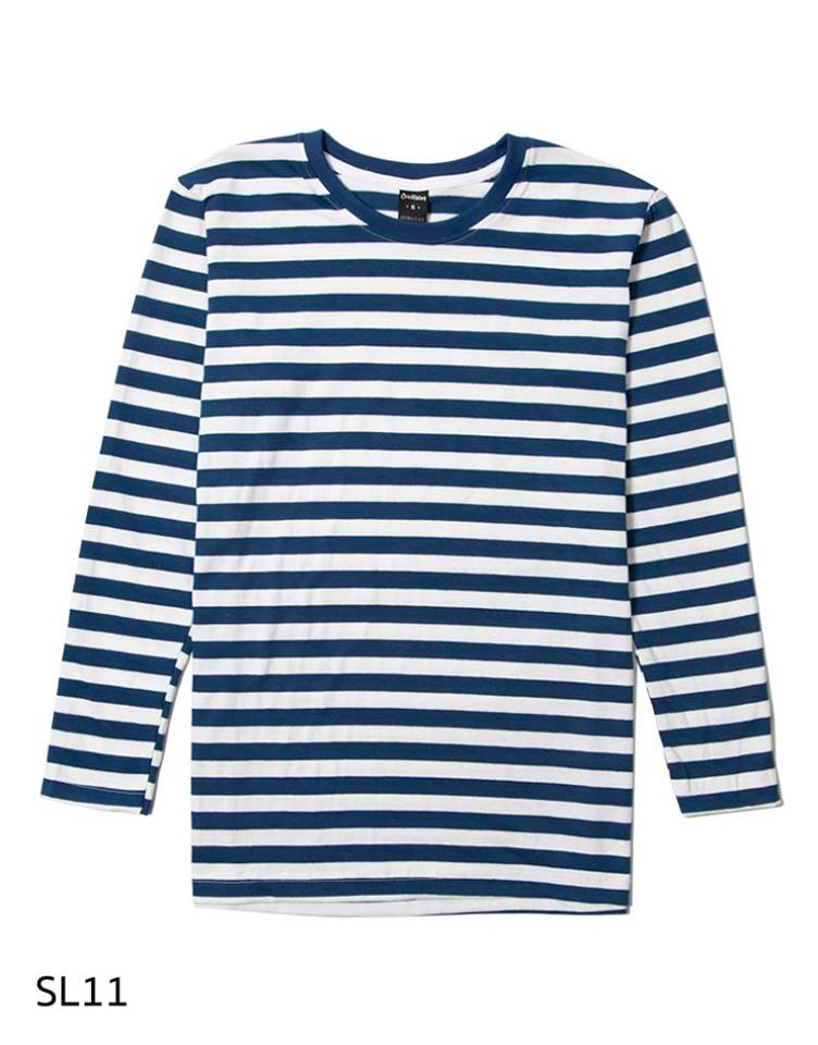 SL11 เสื้อยืดแขนยาวลายทาง สีขาวฟ้าคราม ริ้ว 1CM.