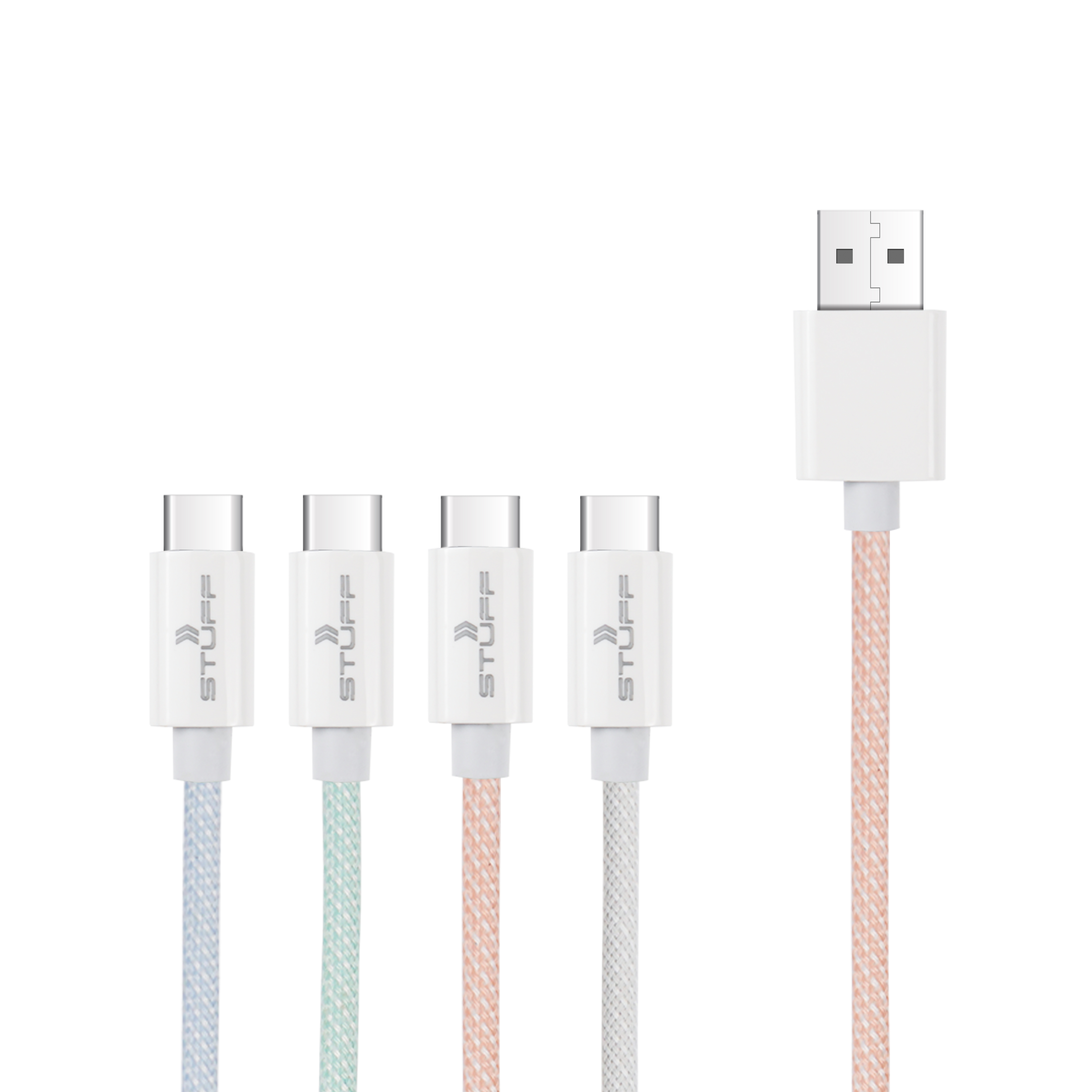 สายชาร์จ STUFF แบบเชือกสีพาสเทล USB to Micro USB to Lightning USB to Type-c 100cm