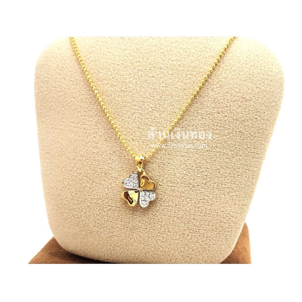 จี้ใบโคลเวอร์ Clover 4 ฝังเพชรสวิส/สลับเกลี้ยง/10มม./สีทองคำ22k