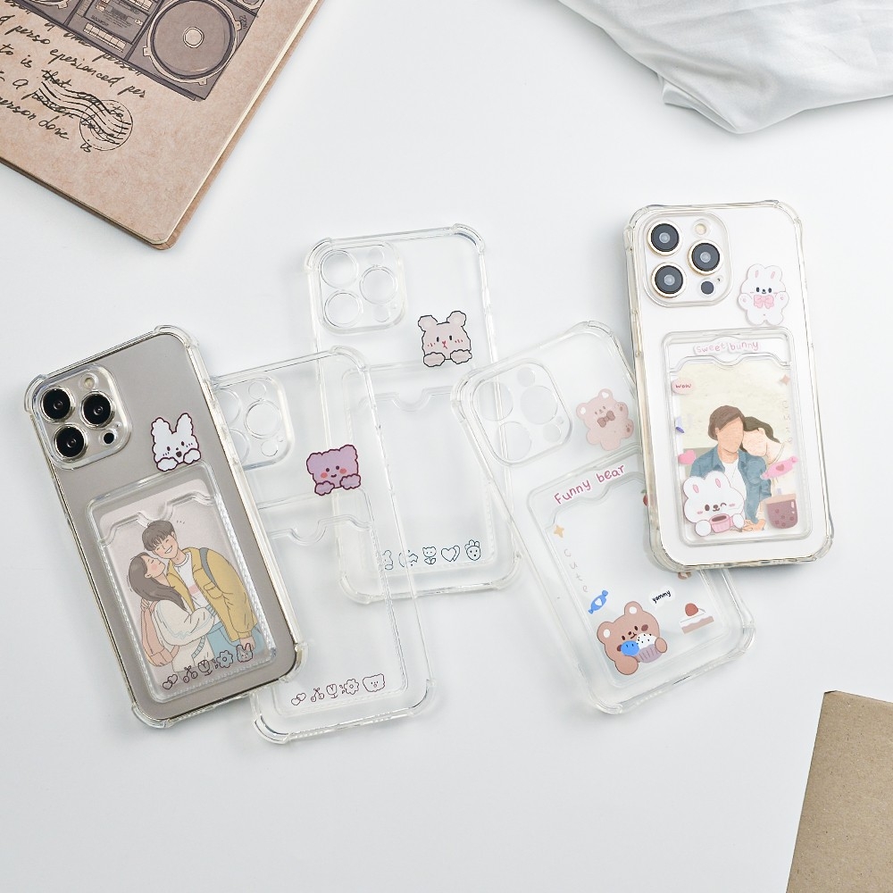 เคสโทรศัพท์ iPhone เคสใส พร้อมช่องใส่บัตร เคสใส่บัตร สำหรับ14/14Plus/14Pro/14ProMax