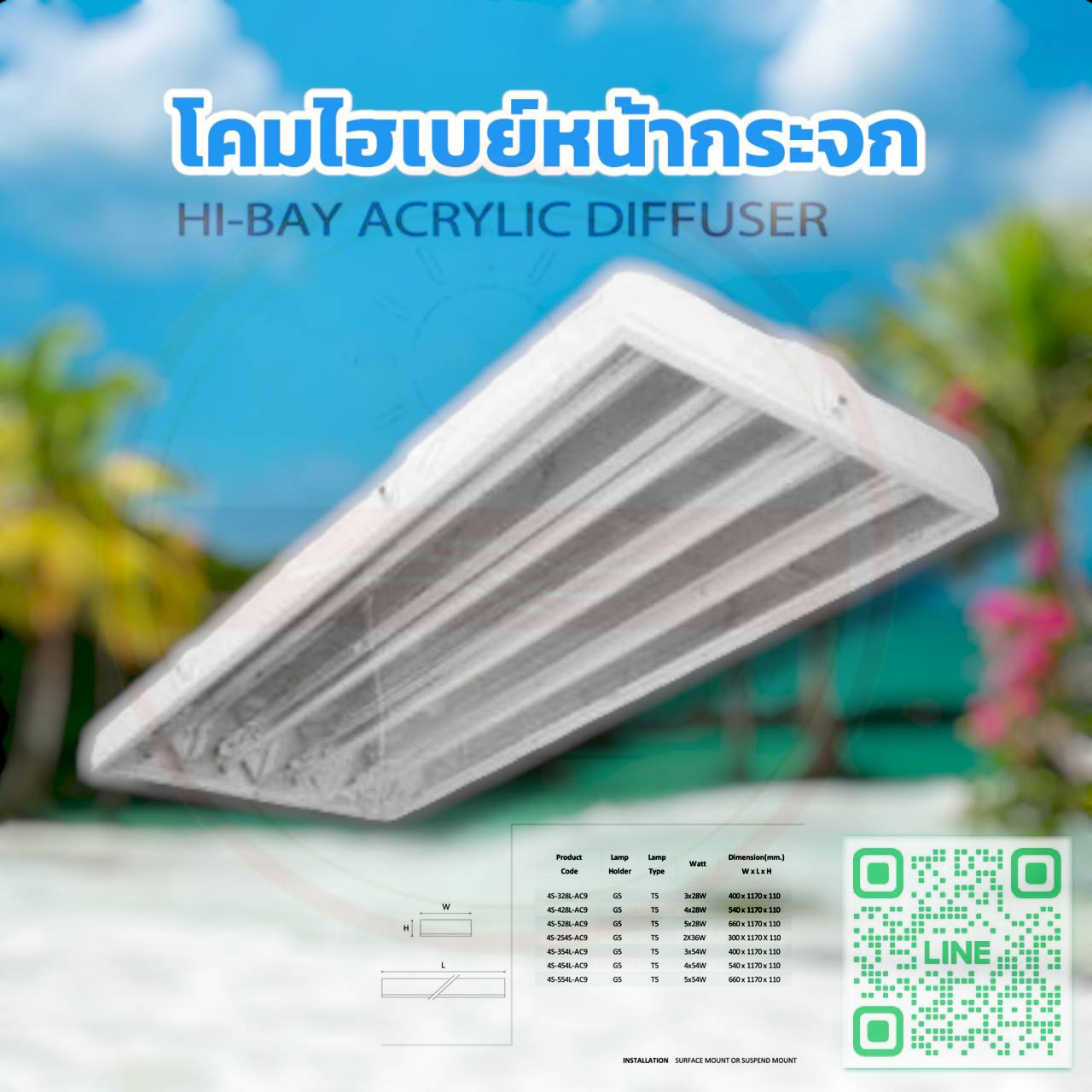โคมแอลอีดีT5 ไฮเบย์ขั้วG5 5x28วัตต์ 660 x 1170 x 110 mm.