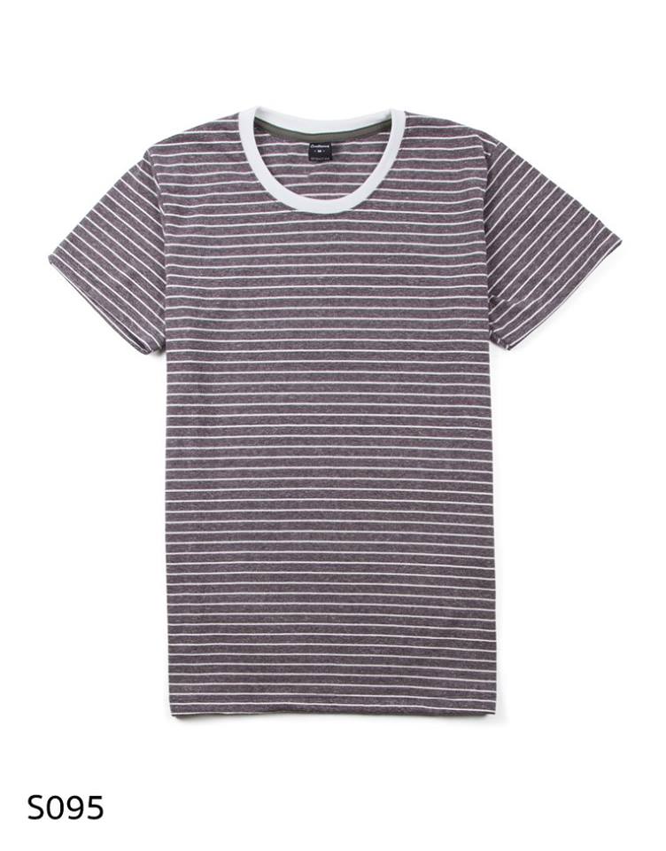 เสื้อยืดคอกลมลายทาง S095 (สีนมบราวนี่)