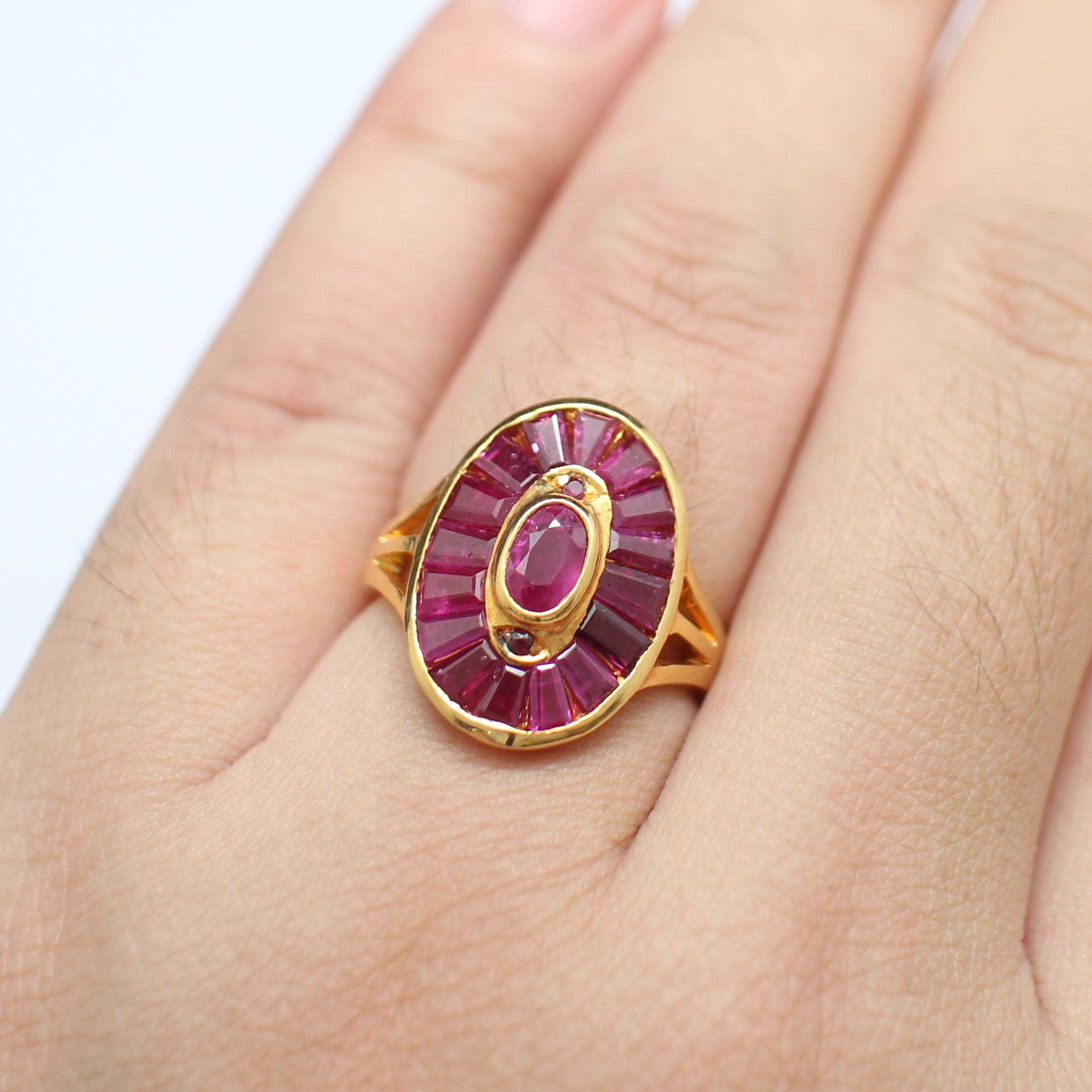 RG250190 แหวนทับทิมเจียรไน ทองแท้ 90% นน.รวม 5.7 กรัม ขนาดแหวน 54