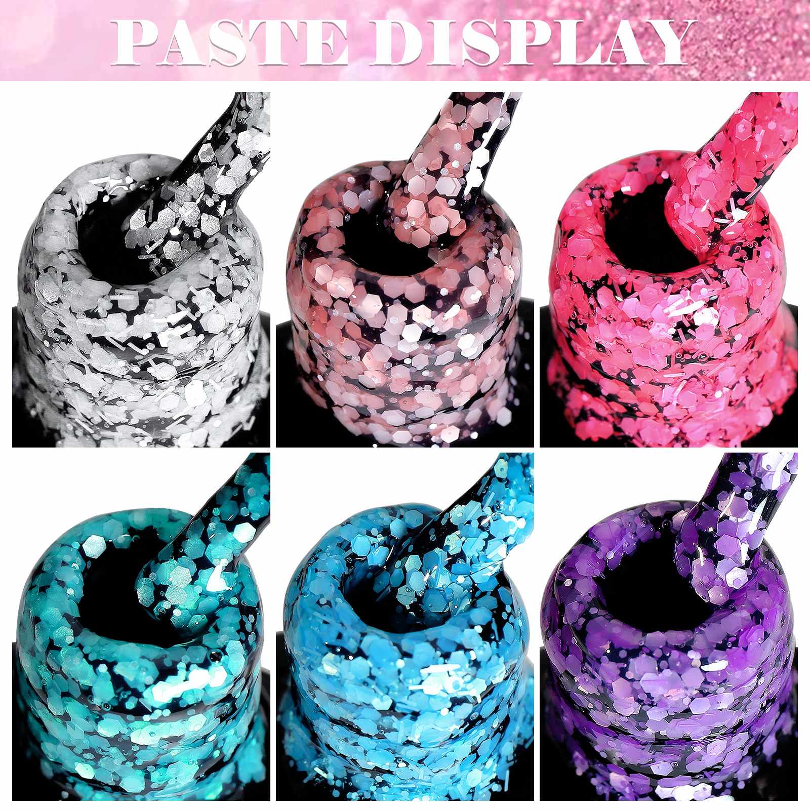 สีทาเล็บ เจลกลิตเตอร์ทาเล็บ เจลกากเพชร สีพาสเทล มีให้เลือก6สี 7.5ml